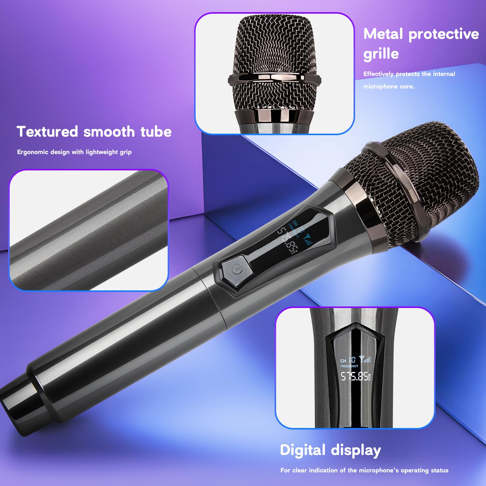 Depusheng Wireless Microphone,Rechargeable Wireless Dual Microphone,Dual Handheld Dynamic Mic For Karaoke Singing, Wedding, Dj,