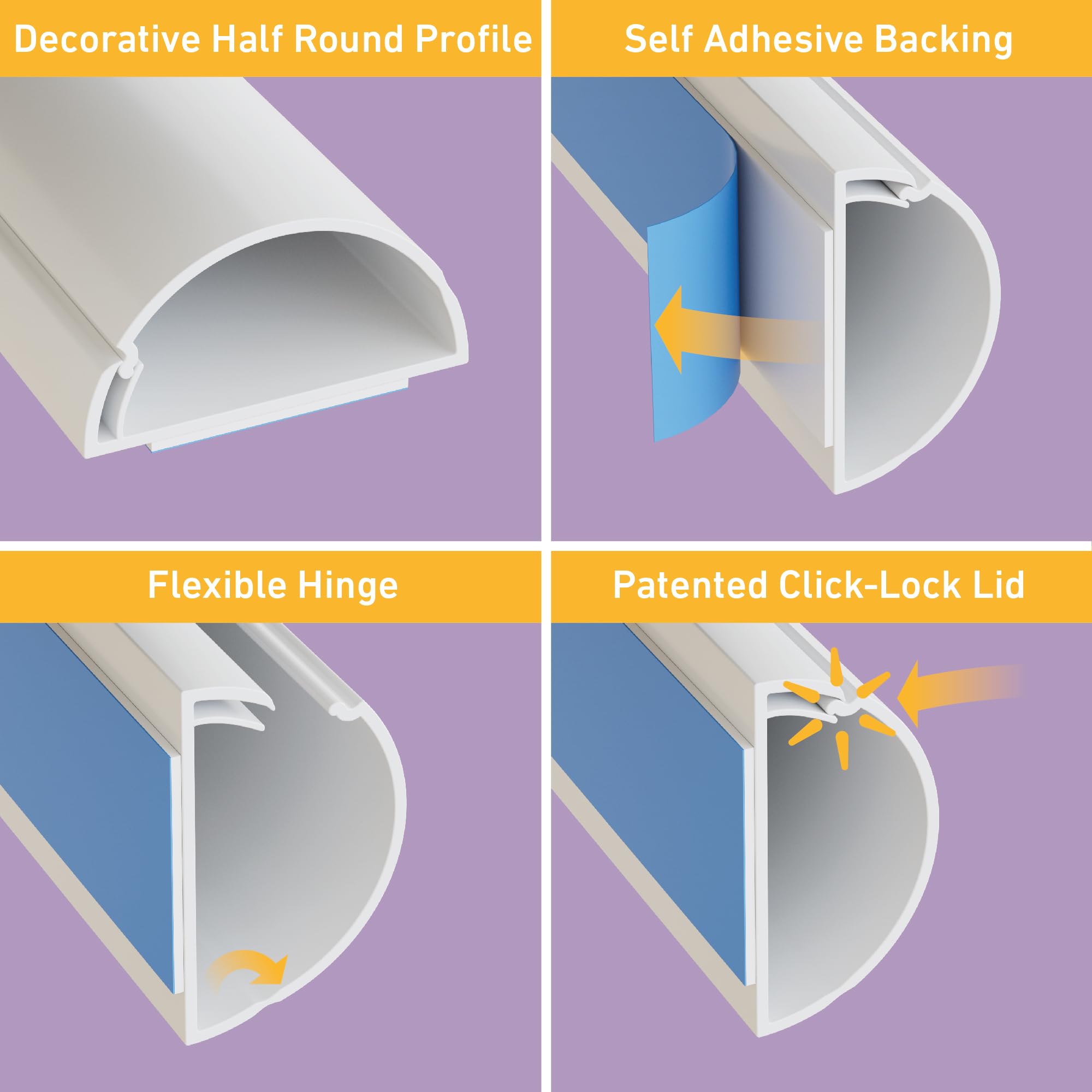 D-Line Cord Hider Wall Mounted Tv, Cable Raceway, Desk Cable Management, Cord Cover Wall, Decorative Cable Concealer For Tv, Hid