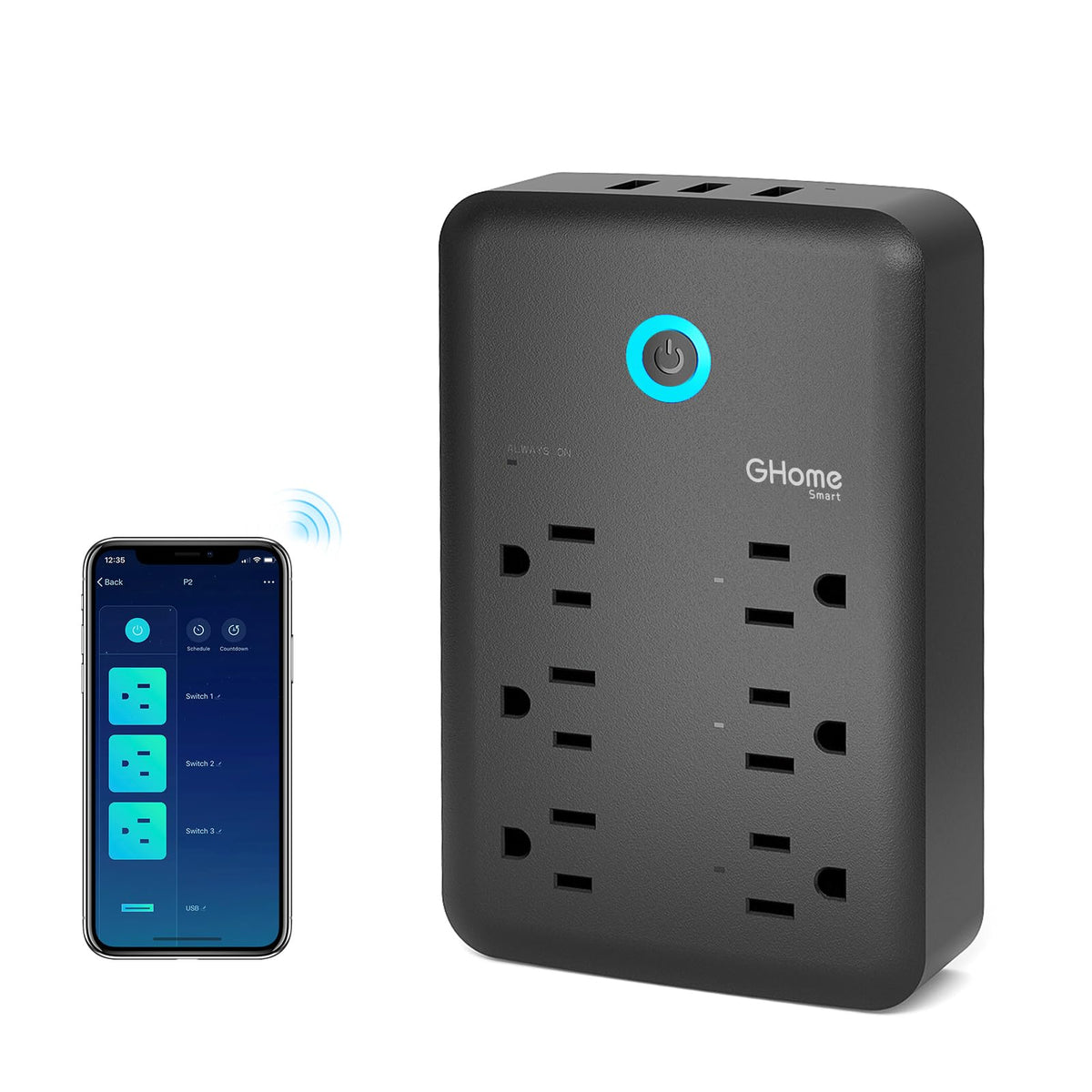 Ghome Smart Plug Outlet Extender, Usb Surge Protector With 3 Individually Controlled Smart Outlets And 3 Smart Usb Ports, Works