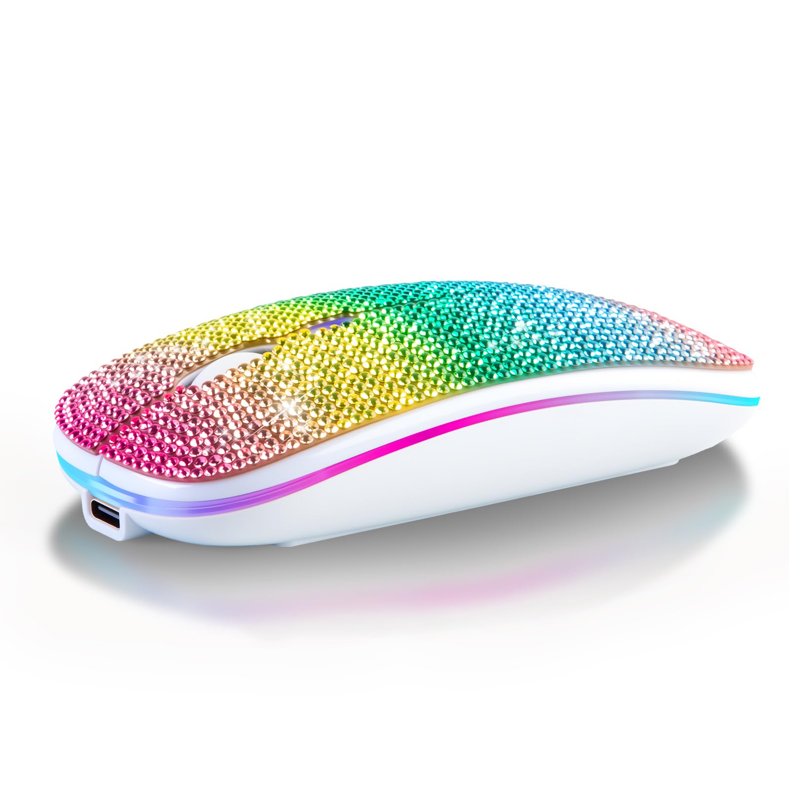 HXMJ Bling Dazzling Rechargeable 2.4G Wireless+Bluetooth Mouse,Covered with Crystal Diamond Rhinestone,RGB Backlit,Great Gift id