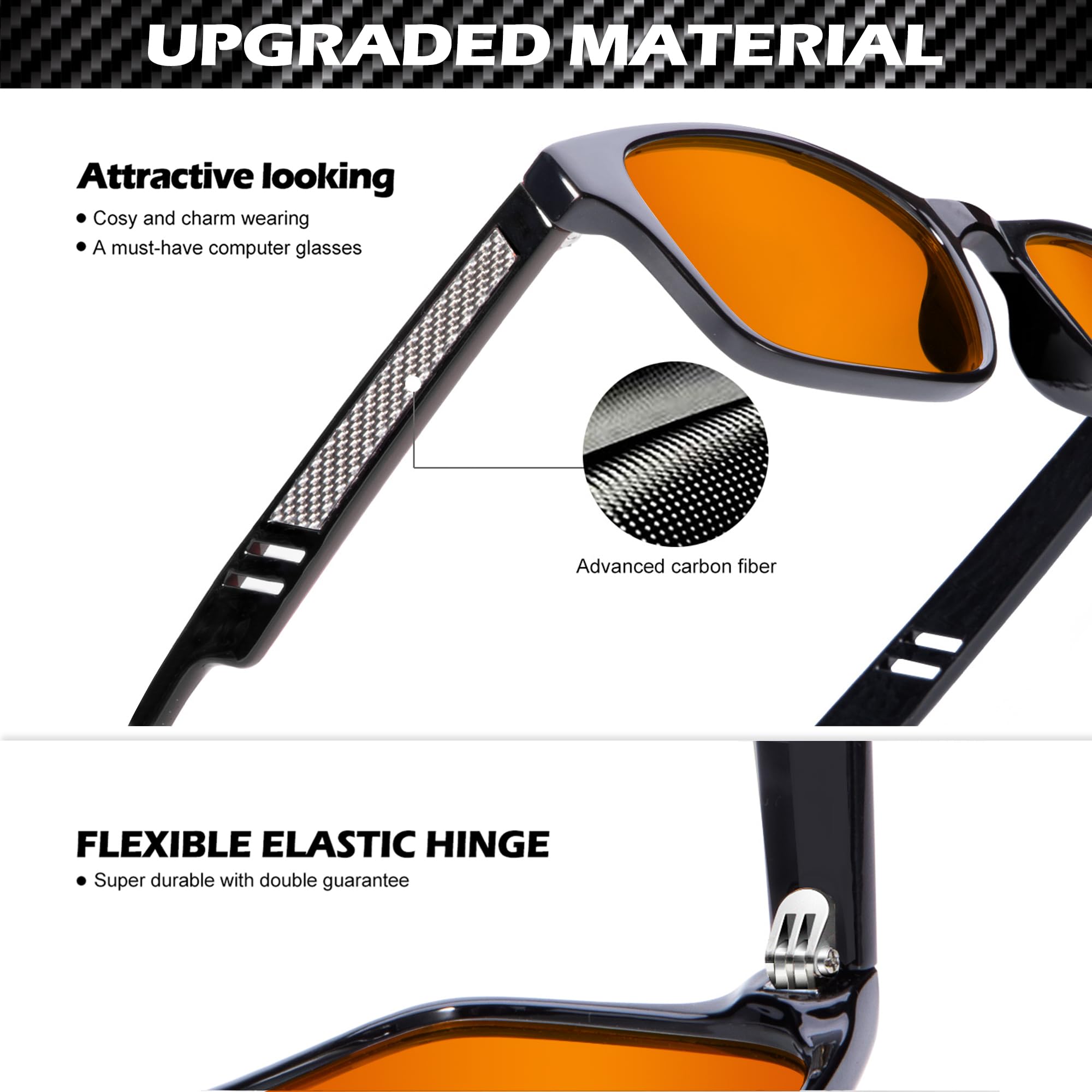 ANYLUV Lightweight Anti Blue Light Blocking Gaming Glasses for Men, Glossy Black, Medium Size, Carbon Fiber Decoration, Eye Protection