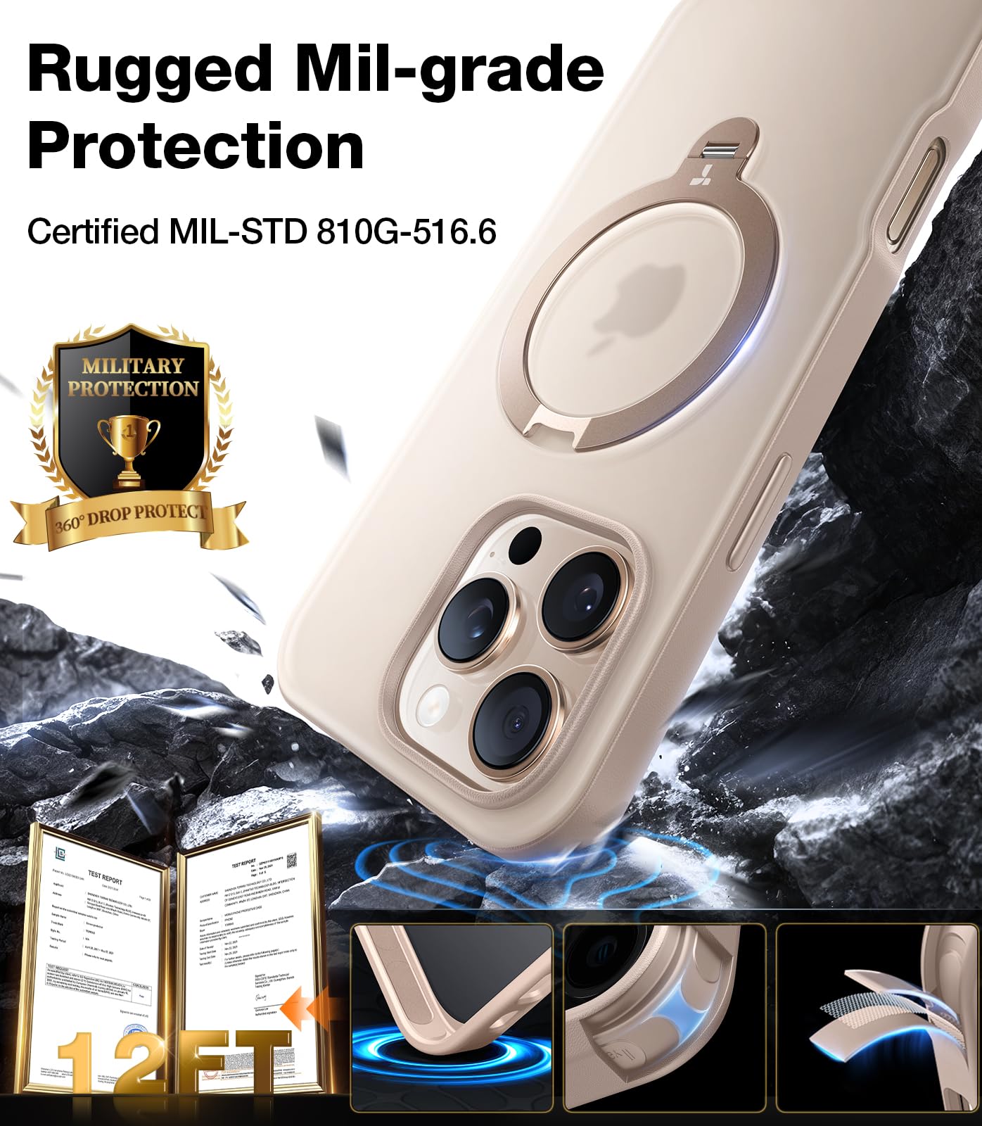 Torras 360 Spin Magnetic Stand For Iphone 16 Pro Max Case, Fit For Magsafe, 12Ft Military Grade Protective Case For 16 Pro Max P