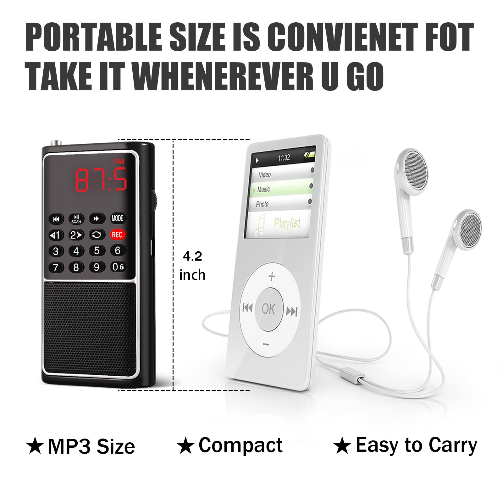 Leting Portable Radio With Mp3 Speaker, Radios Porable Fm,Fm Radio Support Tf Card/Usb/Music Recording, Rechargeable Battery Pow