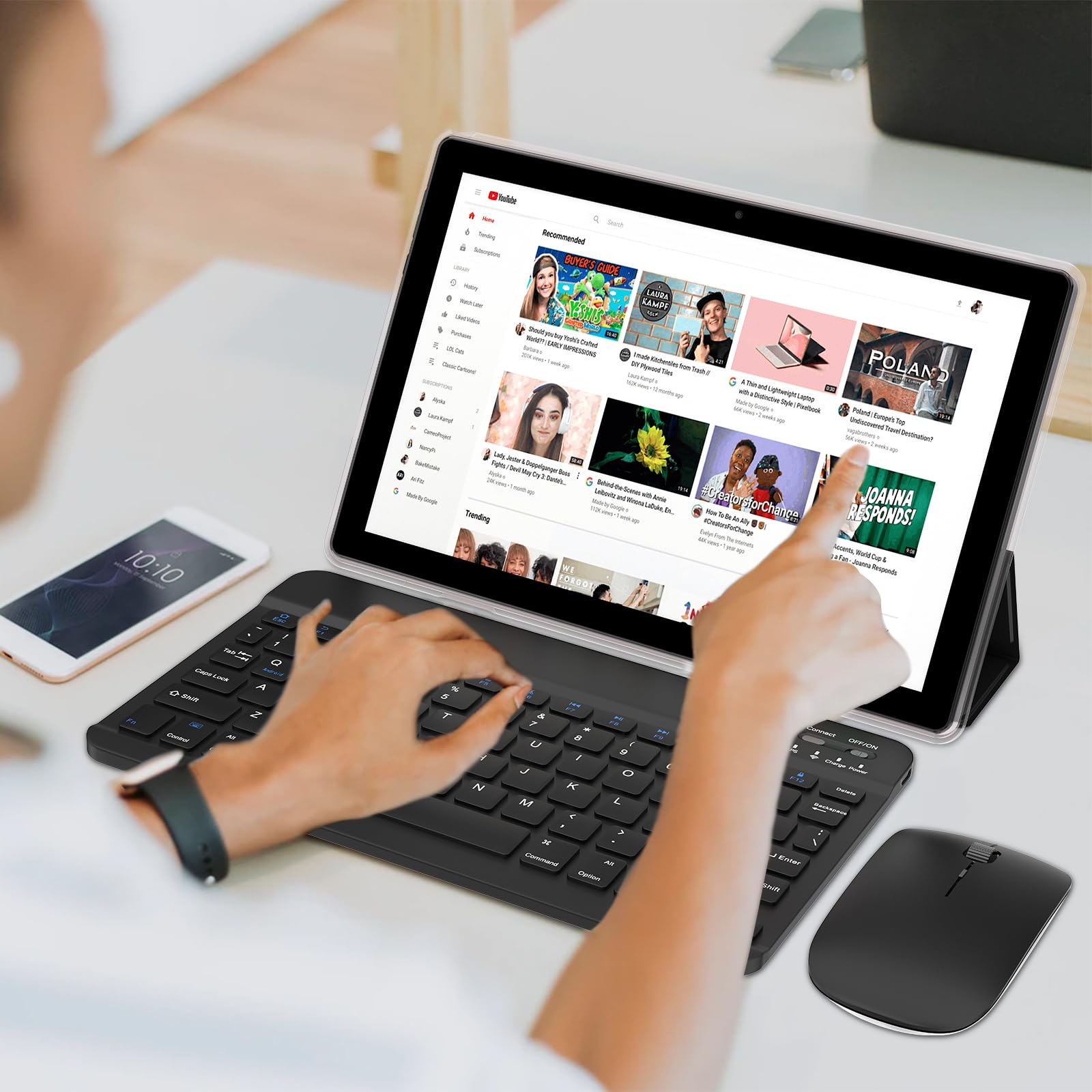 Tablet With Keyboard, 10 Inch Tablet 2 In 1 Tablets, 128Gb+6Gb Android Tableta Pc, 1.8Ghz Quad Core 1280*800 10.1'' Fhd 8Mp Dual