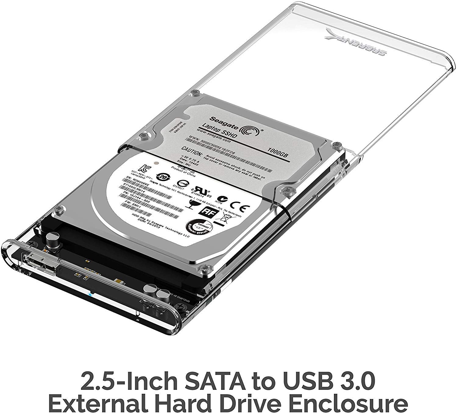 Sabrent 2.5 Inch Sata To Usb 3.0 Tool Free Clear External Hard Drive Enclosure [Optimized For Ssd, Supports Uasp Sata Iii] (Ec O