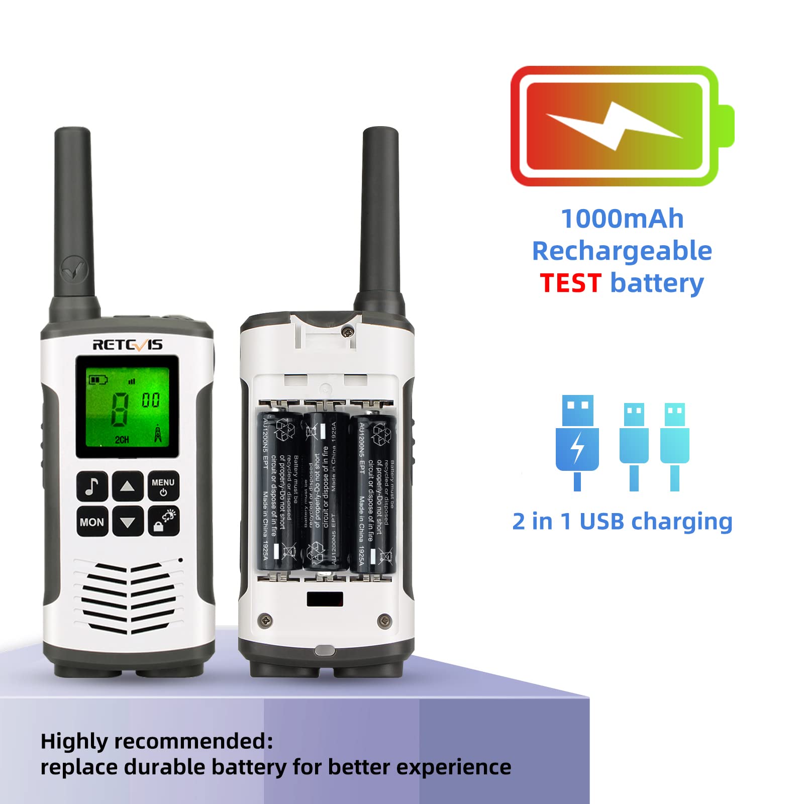 Retevis Rt45 Walkie Talkies For Adults, Long Range Walkie Talkie, Rechargeable Frs Radios With Battery,Noaa Flashlight Sos, For Camping Hiking(2 Pack)