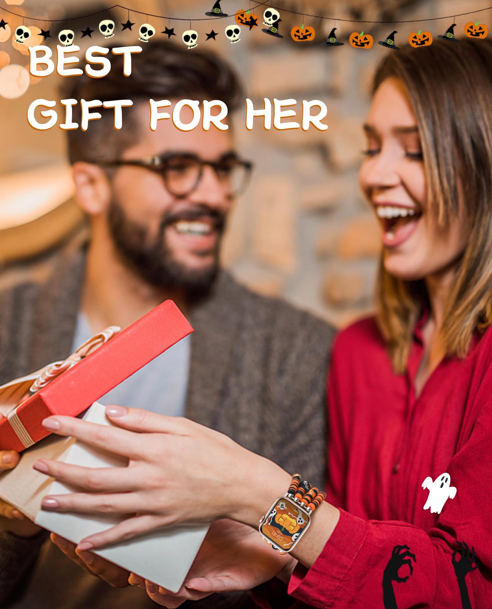 Jr.Dm Halloween Watch Band Compitable With Apple Watch 38Mm 40Mm 41Mm 44Mm 42Mm 45Mm Women Girls Cute Preppy Handmade Beaded Pum