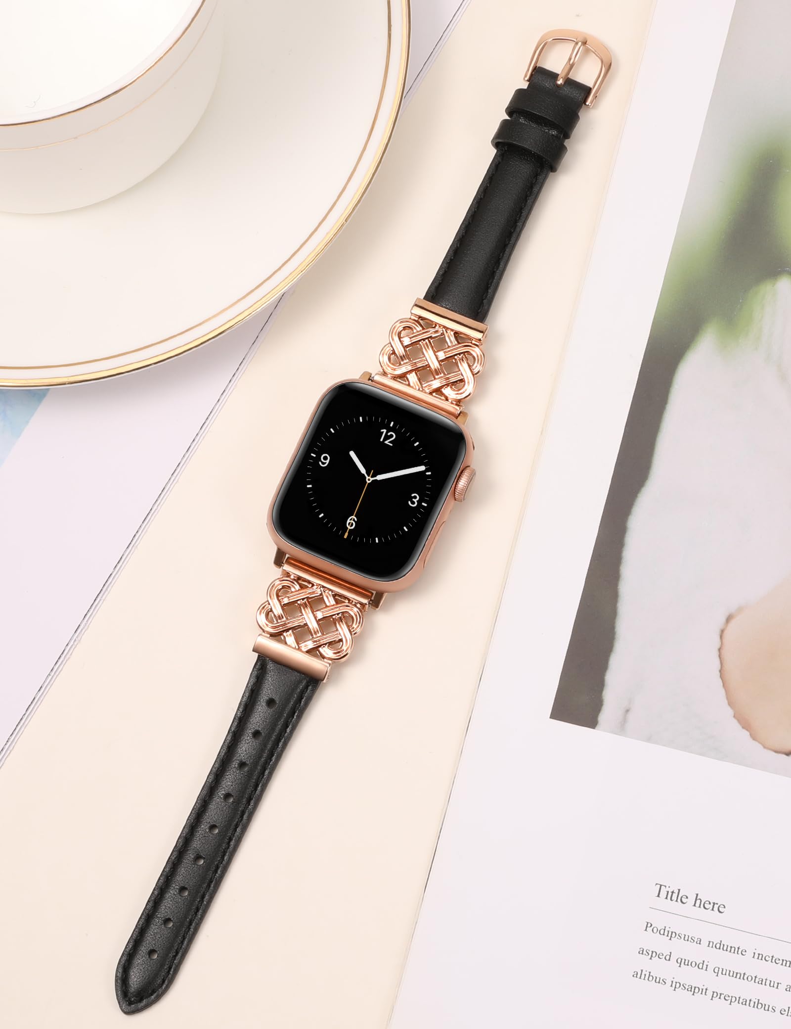 Toyouths Leather Band Compatible With Apple Watch Bands Women 38/40/41/42Mm Dressy Slim Thin Strap With Designer Interlock Buckl