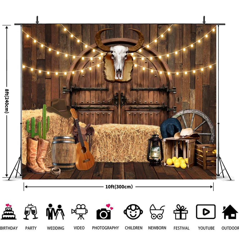 Western Cowboy Backdrop 10X8Ft Wild West Rodeo Saloon Barn Door Rustic Wooden House Country Fall Farm Warehouse Barnyard Photogr