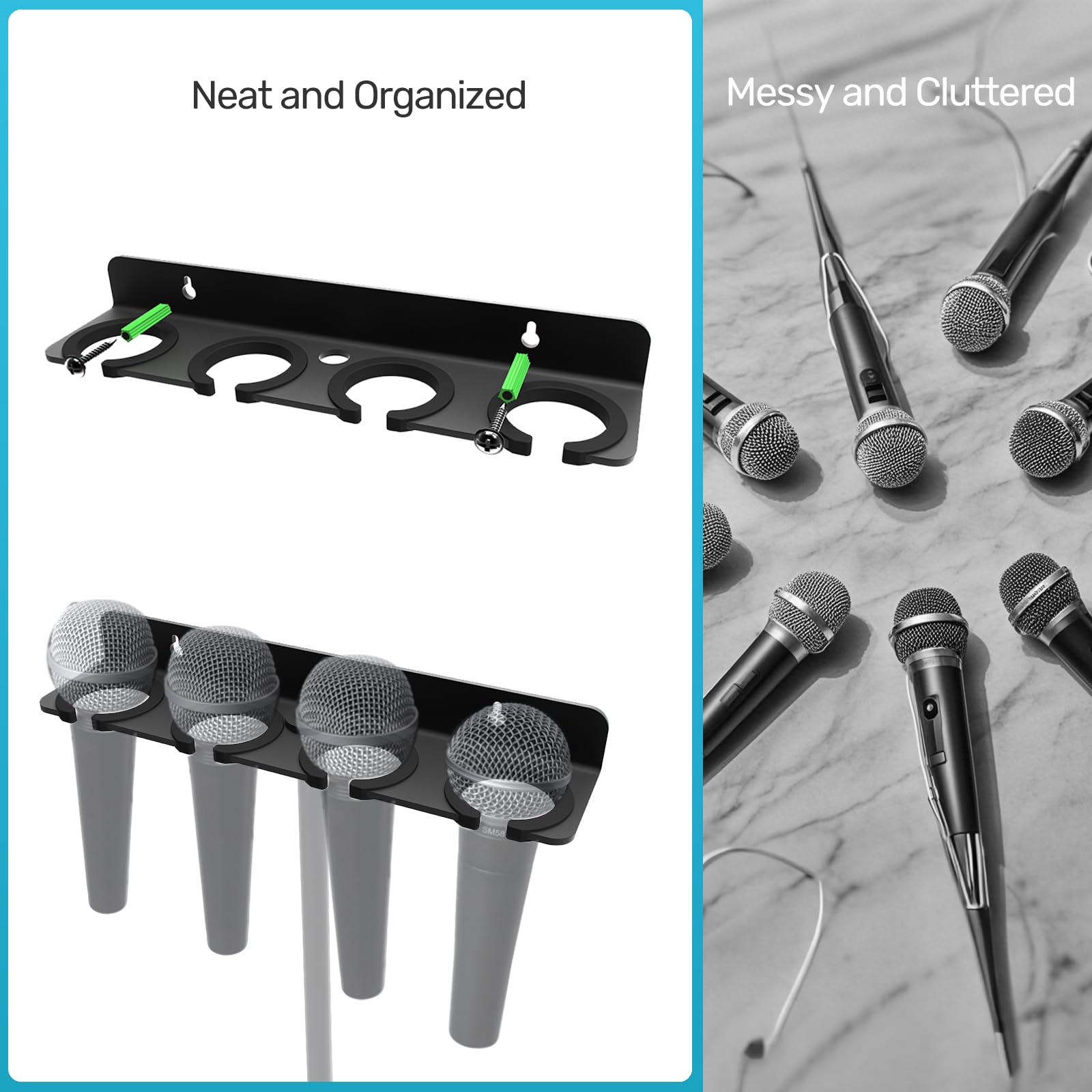 Etour [2025 Upgrade] Multi Microphone Holder For Mic Stand Storage Organizer For Handheld Dynamic Wired And Wireless Mics Wall M