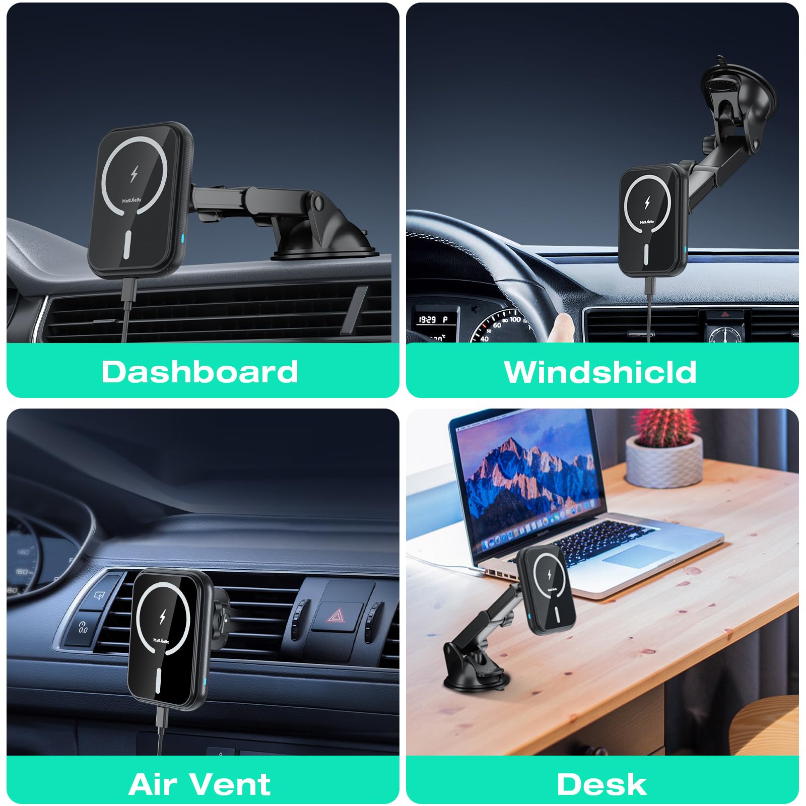 Magjieyx For Magsafe Car Mount Charger, (15W Fast Charging) Magnetic Wireless Charging Phone Holder Fits Iphone 16/15/14/13/12 P