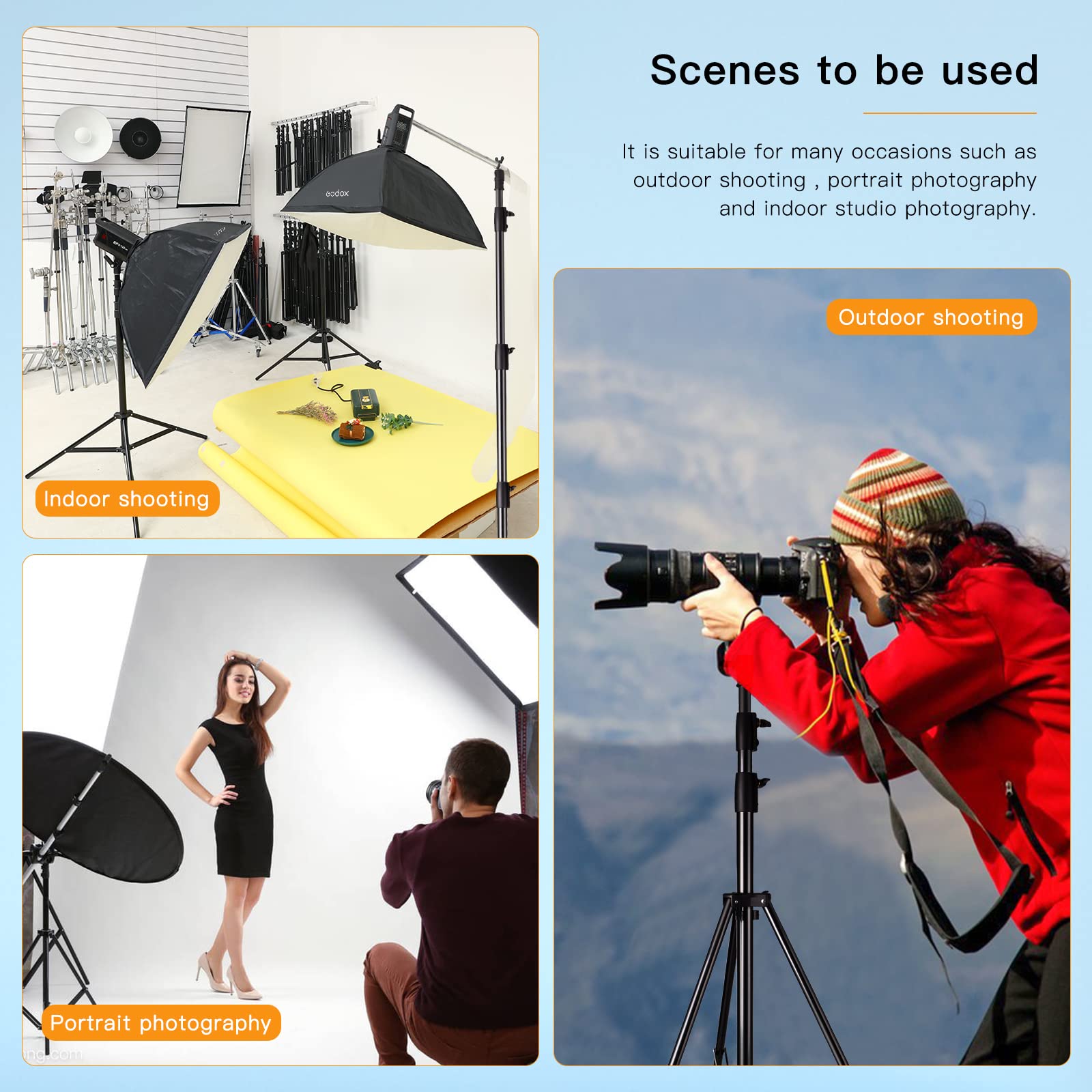 Godox Heavy Duty Aluminum Photography Light Tripod Stand For Studio Photography Lighting, Backgrounds, Monolights, Strobe Flash