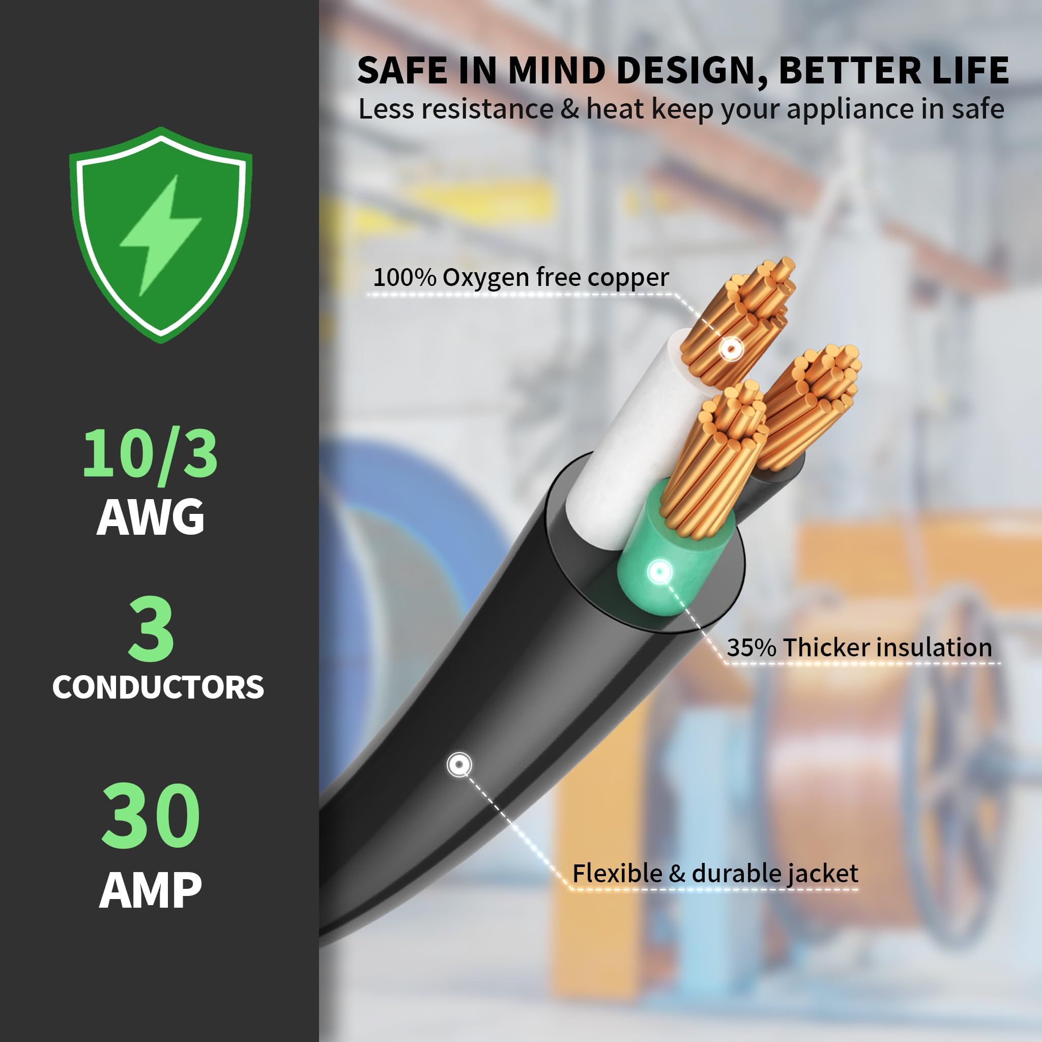 Powgrn 30 Amp 50Ft Welder Extension Cord Outdoor 10 Gauge, 250V Nema 6 50 Heavy Duty Welding Cord 3 Prong, 10Awg Sjtw Black, Etl