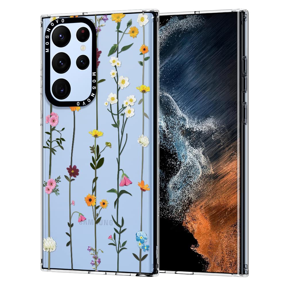 Mosnovo For Galaxy S22 Ultra Case,Samsung S22 Ultra 5G Case, Spring Wildflower Floral Clear Design Shock Absorption Bumper Soft