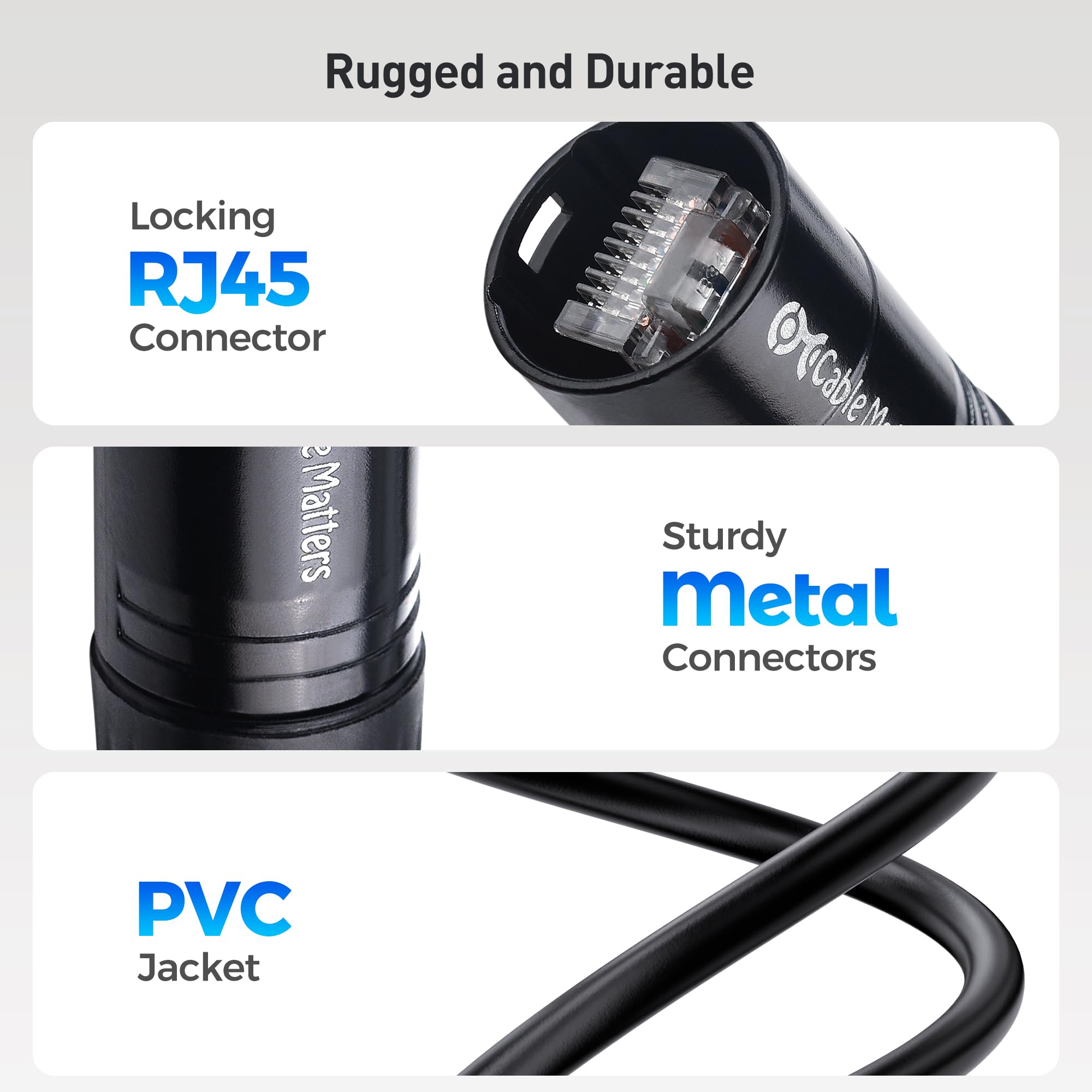 Cable Matters Long Shielded Cat6 Ethernet Cable Compatible with EtherCON RJ45 Connectors in Black   100 ft for Professional Audio, Video, and Networking Applications