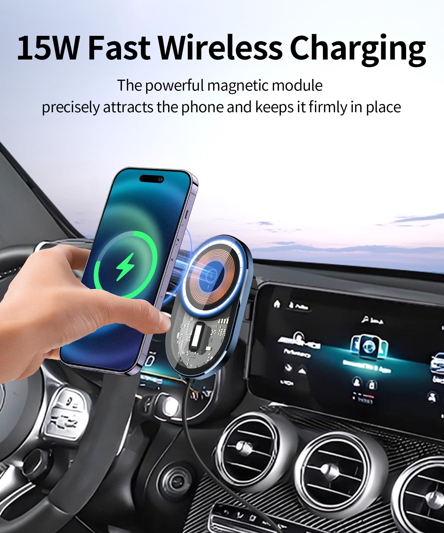 Masergogo Wireless Charging Car Phone Holder For Mercedes Benz Glc-Class 2020-2022/C-Class 2019-2021 Accessories 10.25 Inch Scre