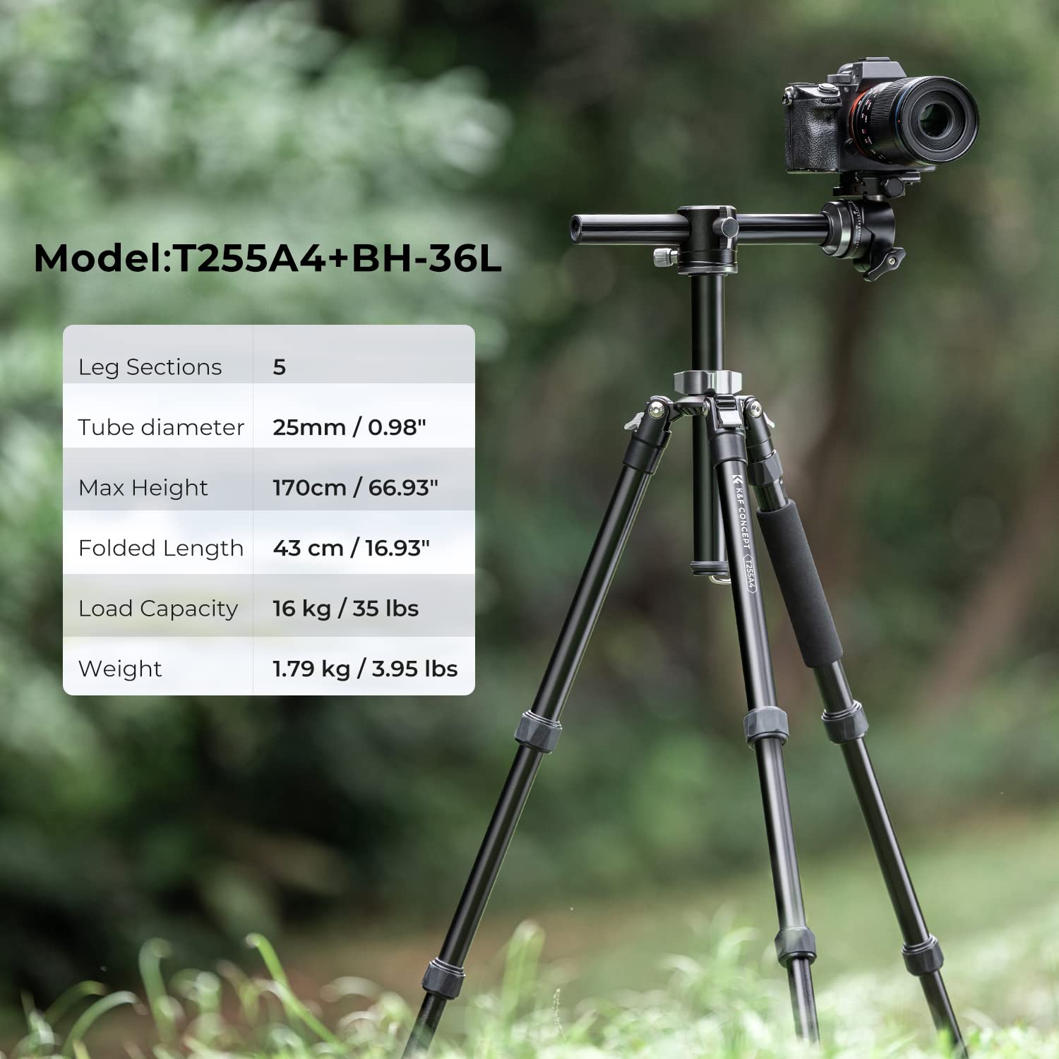 K&F Concept 67 Inch Camera Tripod Horizontal Aluminum Tripods Portable Monopod With 32Mm Ball Head 12Kg Load Capacity Quick Release Plate, For Travel And Work T255A4+Bh 32L(Gray)