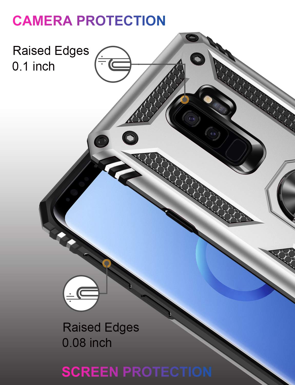 Lumarke For Galaxy S9+ Plus Case,Pass 16Ft. Drop Tested With Magnetic Ring Kickstand Compatible With Car Mount Holder,Military G