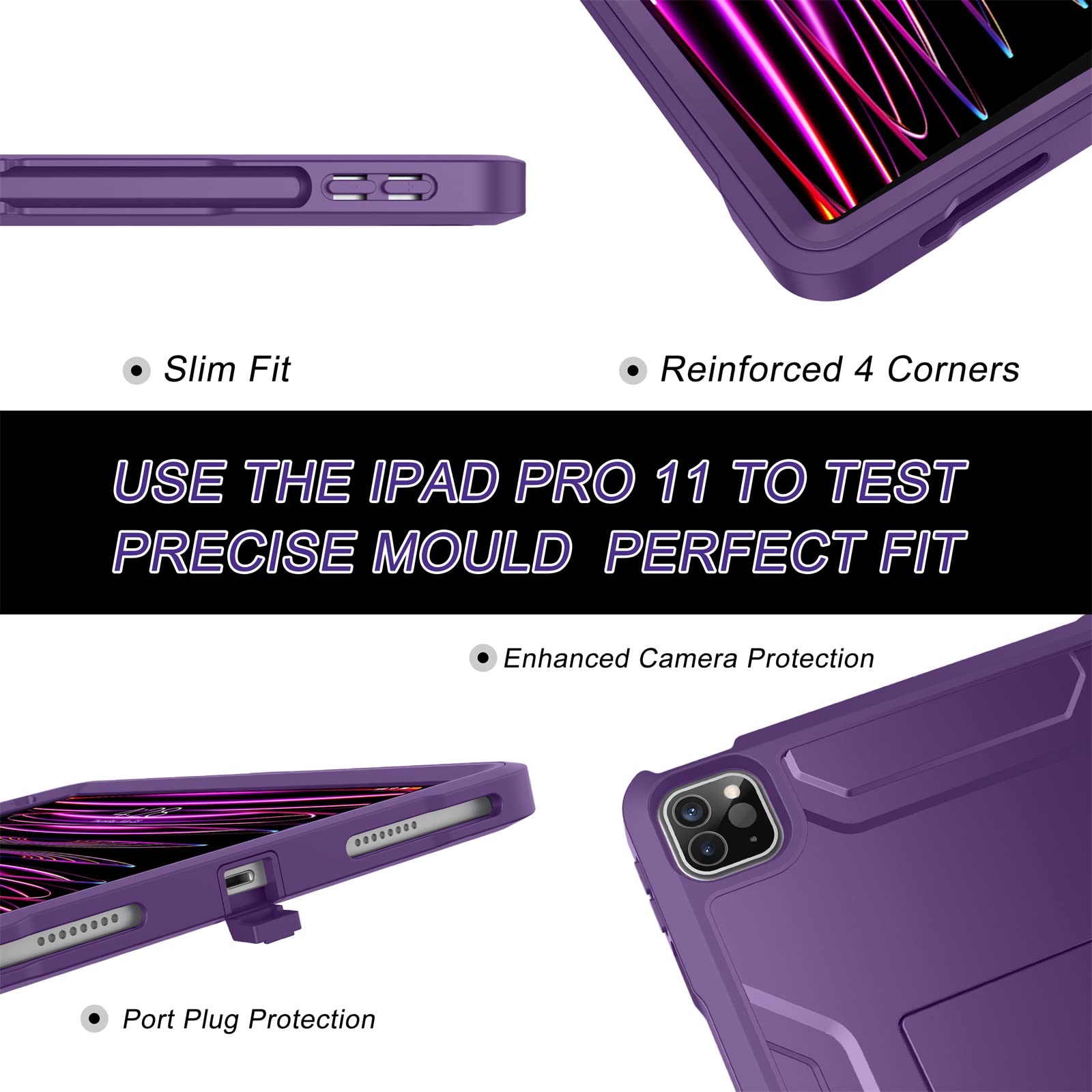 Soke Case For Ipad Pro 11 Inch 2022/2021/2020/2018/Ipad Air 5Th/4Th Generation,Built In Screen Protector   Support 2Nd Apple Pencil Charging   Heavy Duty Rugged Protective Kickstand Case   Purple