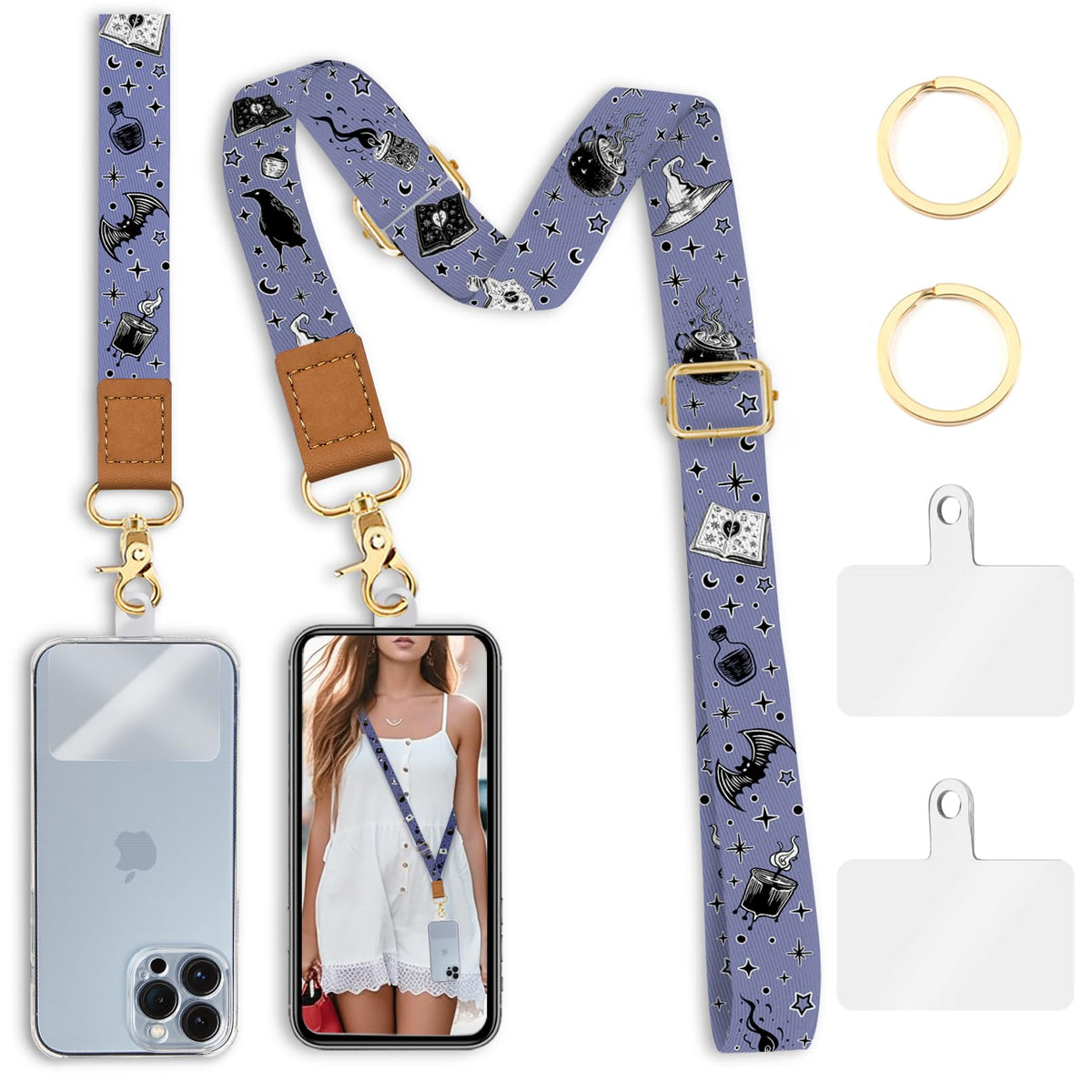 Piefly Phone Lanyard Crossbody Wrist Strap, Goth Magic Cell Phone Lanyards For Around The Neck Wristlet Shoulder, Adjustable Cut