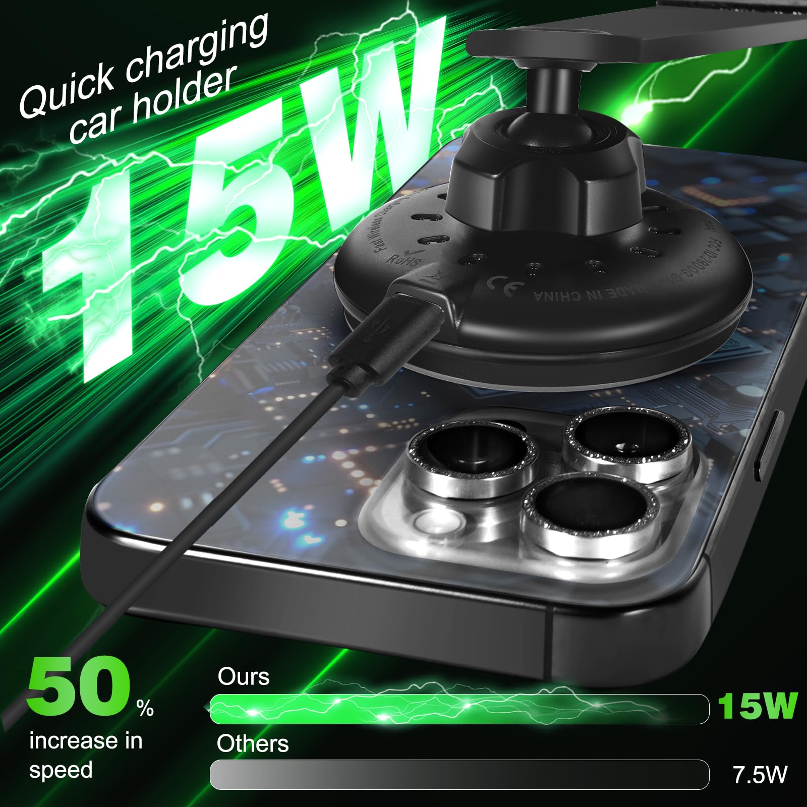 Upgraded Magnetic Wireless Car Charger, 15W Fast Charging For Magsafe Car Mount Charger With 360 Adjustable Arm, Relocatable Cel