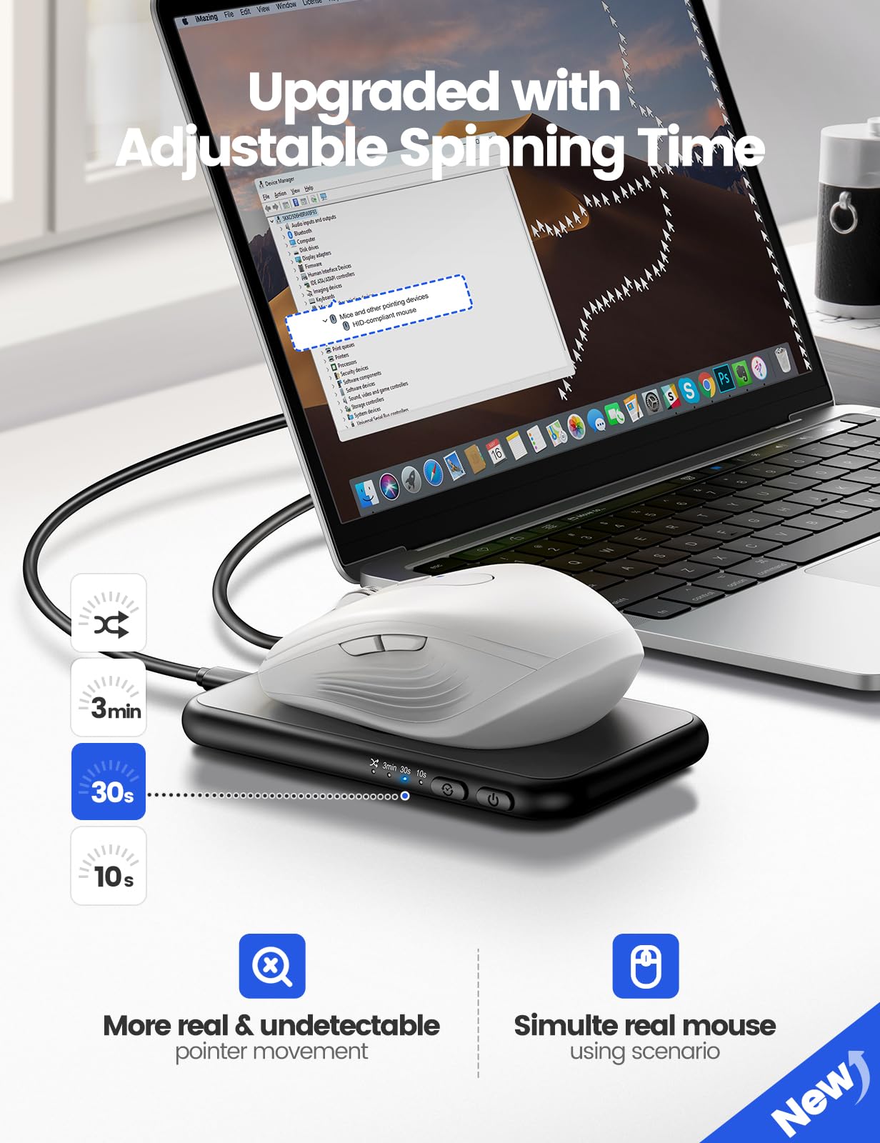 Eaxbux Ultra Slim Mouse Jiggler,100% Undetectable Mouse Mover Jiggler Device Shaker With Adjustable Spinning Time,Random Movemen