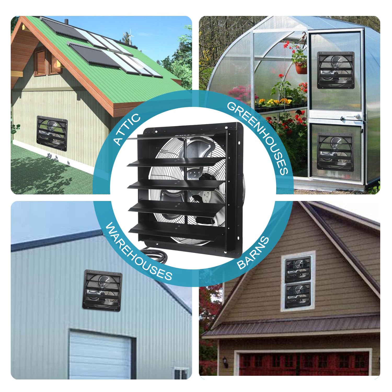 Ventisol 20 Inch Shutter Exhaust Fan Wall Mounted, Aluminum With 1.65 Meters Power Cord Kit,High Speed 3500Cfm, Ventilation Fan