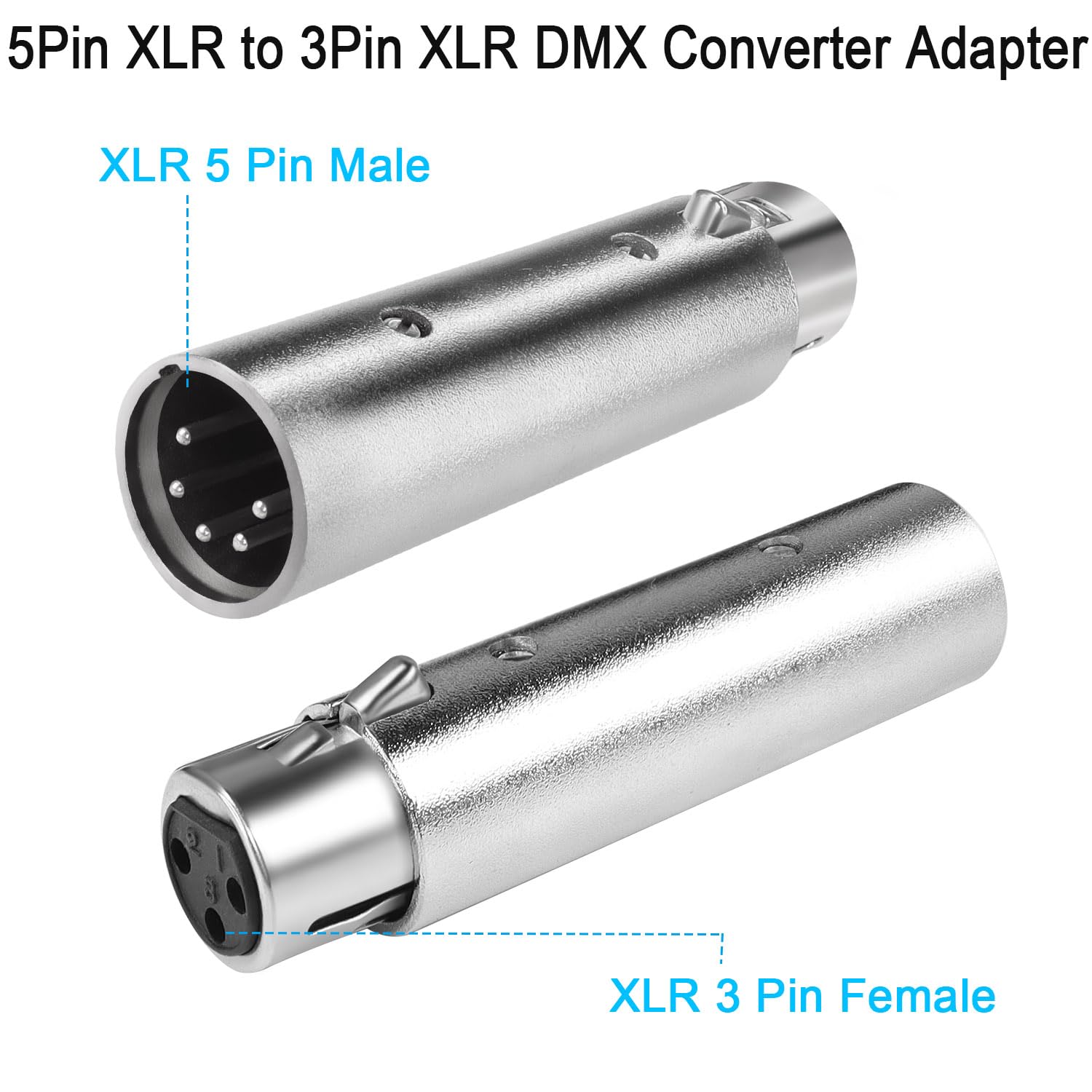 Qianrenon 5Pin Xlr To 3Pin Xlr Dmx Converter Adapter 5Pin Xlr Male To 3Pin Xlr Female Audio Connector Xlr 5Pin To 3Pin Conversio