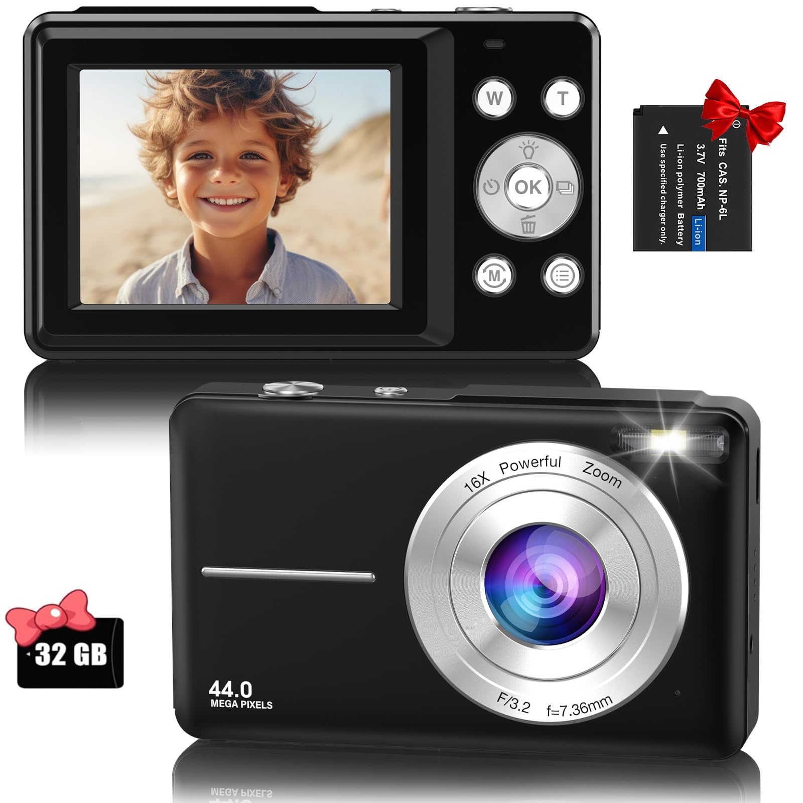 Digital Camera, Fhd 1080P Digital Camera For Kids With 32Gb Card, 16X Zoom, Flashlight, 44Mp Compact Point And Shoot Cameras Por