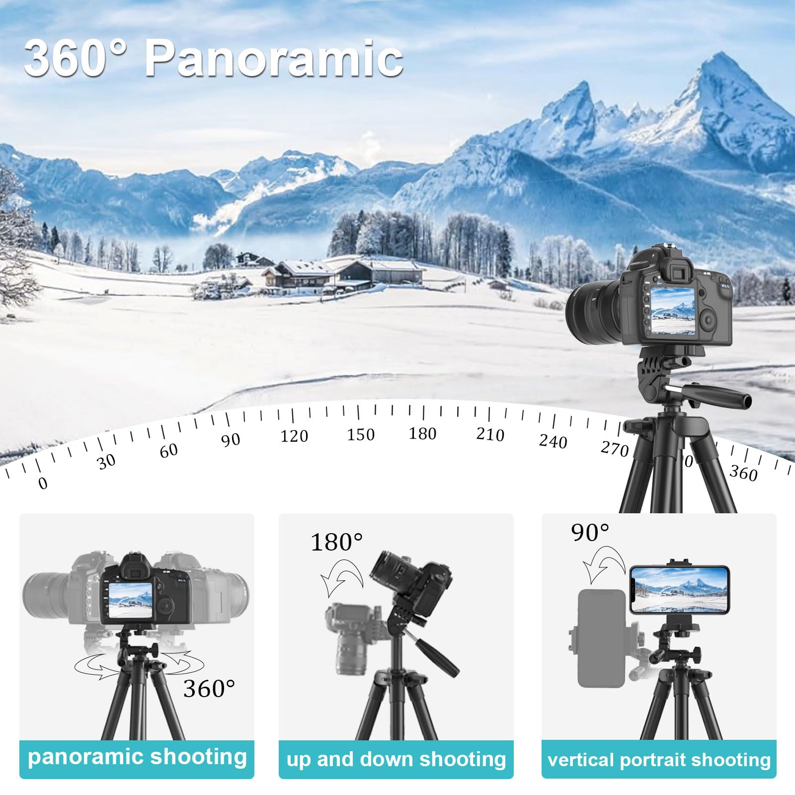 71'' Camera Tripod, Versatile Cell Phone Tripod With Wireless Remote Phone Holder And Tripod Bag, Lightweight Portable Camera Tr