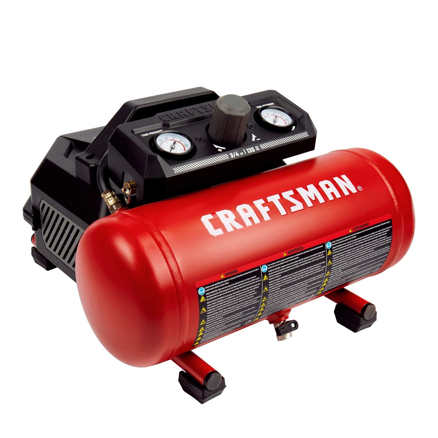 Craftsman Air Compressor, 1.5 Gallon 3/4 Hp Max 135 Psi Pressure, 1.5 Cfm@90Psi And 2.2 Cfm@40Psi, Stainless Steel Portable Oil