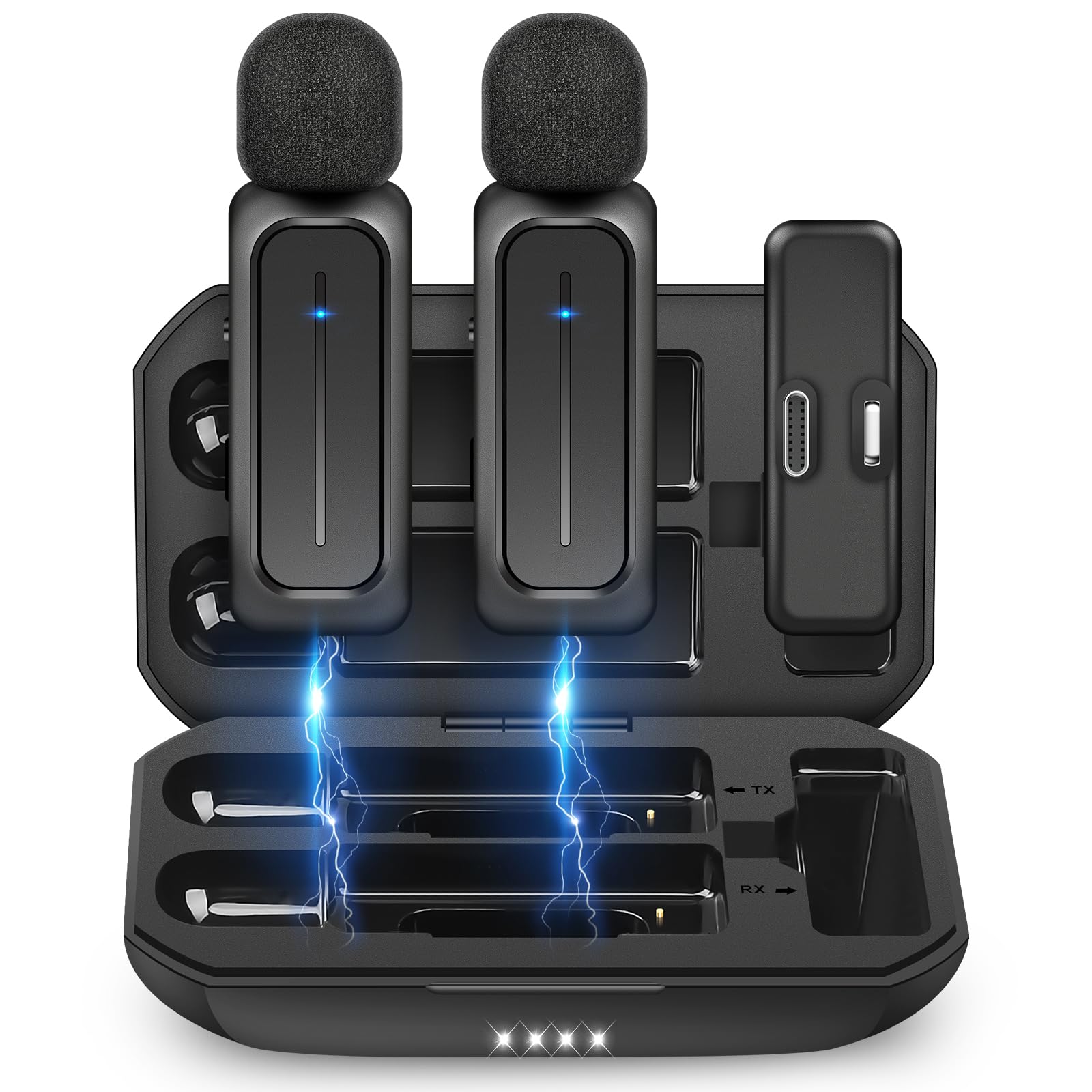 ECOMXIA 2 Pcs Wireless Lavalier Microphone for iPhone iPad Android with Charging Case 7H Clip on Lapel Microphone Wireless for V