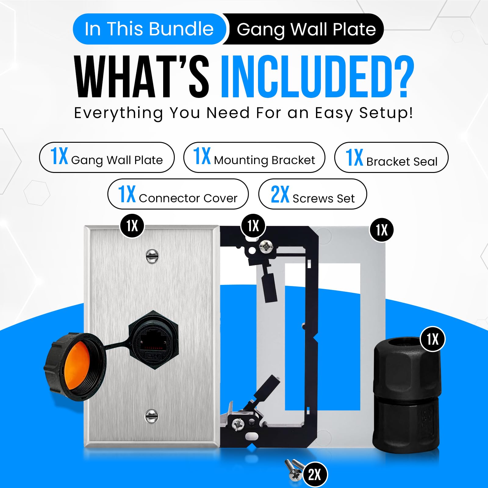 Ets Stainless Steel Single Gang Wall Plate W/Single Ip68 Waterproof Rj45 Cat6 Jack Pass Through Socket Coupler Connection Type,