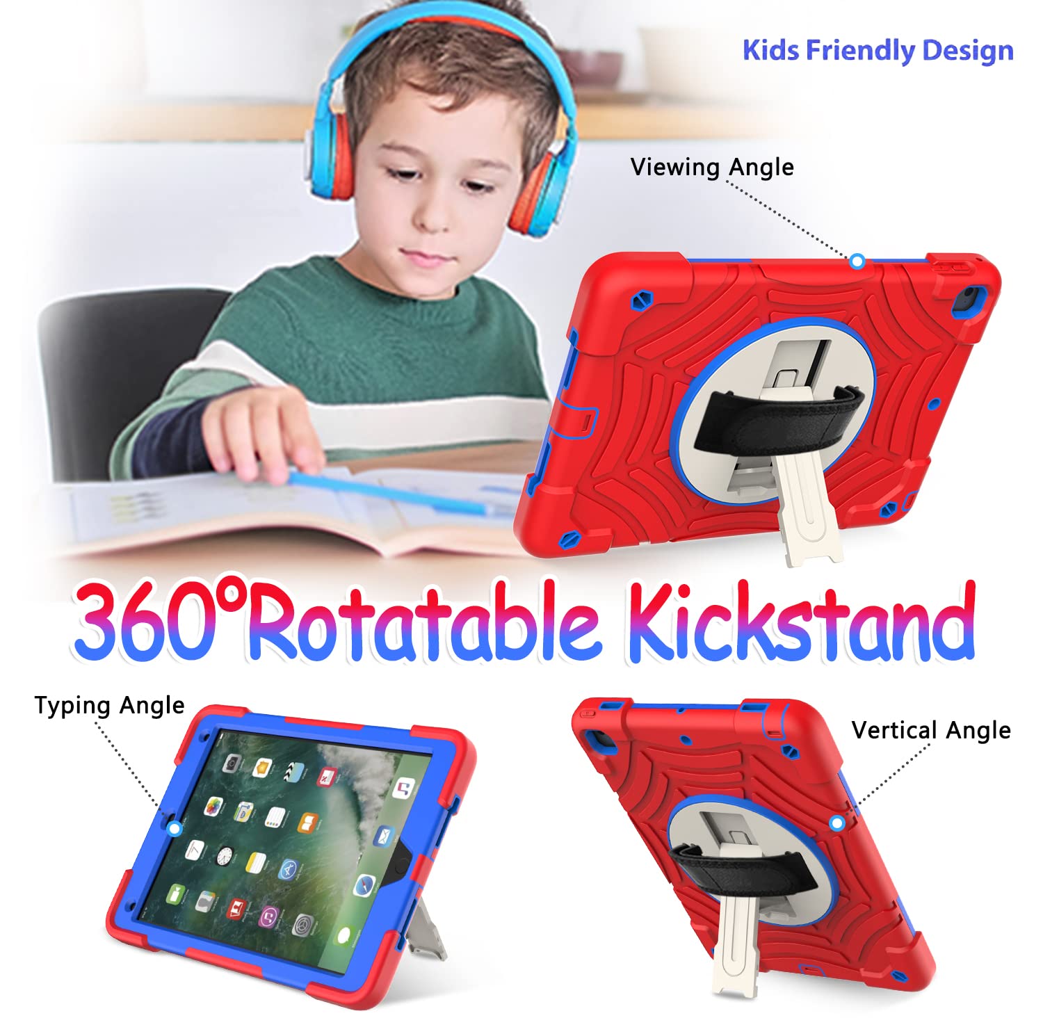 Bmouo Case For Ipad 6Th/5Th Generation (9.7 Inch, 2018/2017), With Screen Protector, 360 Rotating Stand & Hand & Shoulder Strap