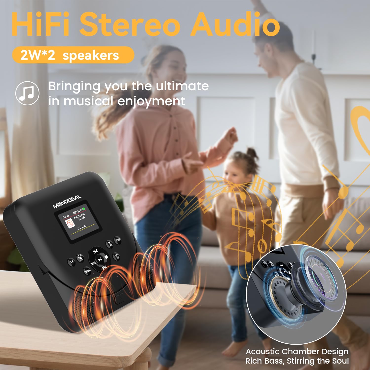 Cd Player Portable,Monodeal Bluetooth Cd Player With Speakers And Fm Transmitter,Support Tf Card,Rechargeable Cd Player For Car/Home With 2.0� Tft Screen