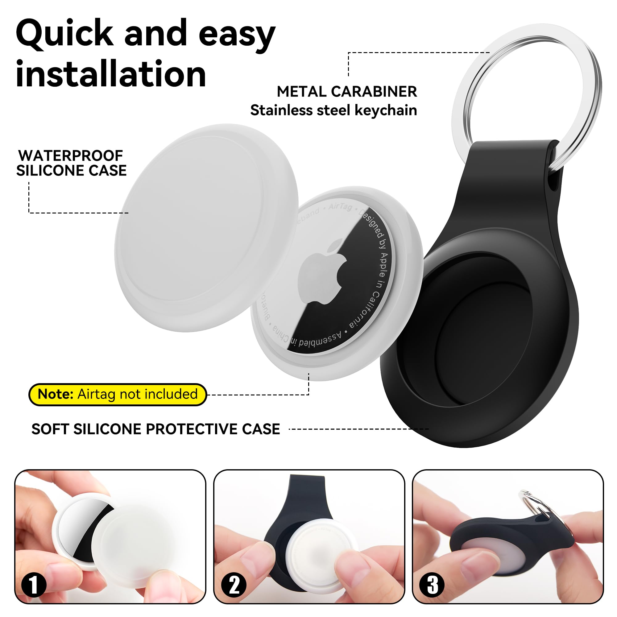 Airtag Holder Keychain 6 Pack,Waterproof Apple Airtag Case With Key Ring,Silicone Air Tags Keychain For Luggage,Keys,Backpack,Ca