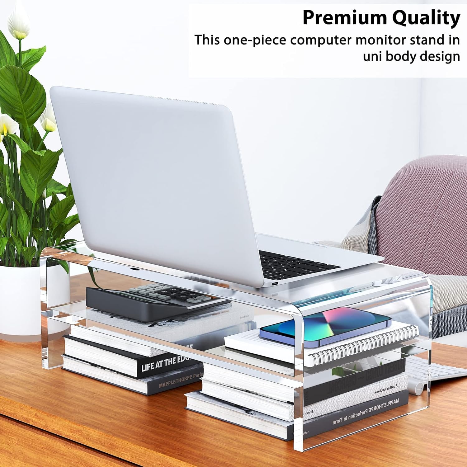 Egchi Acrylic Monitor Stand, 2 Tiers Clear Monitor Riser Computer Stand For Office, Home, Office, 5.12 Inches Hight Pc Desk Stan