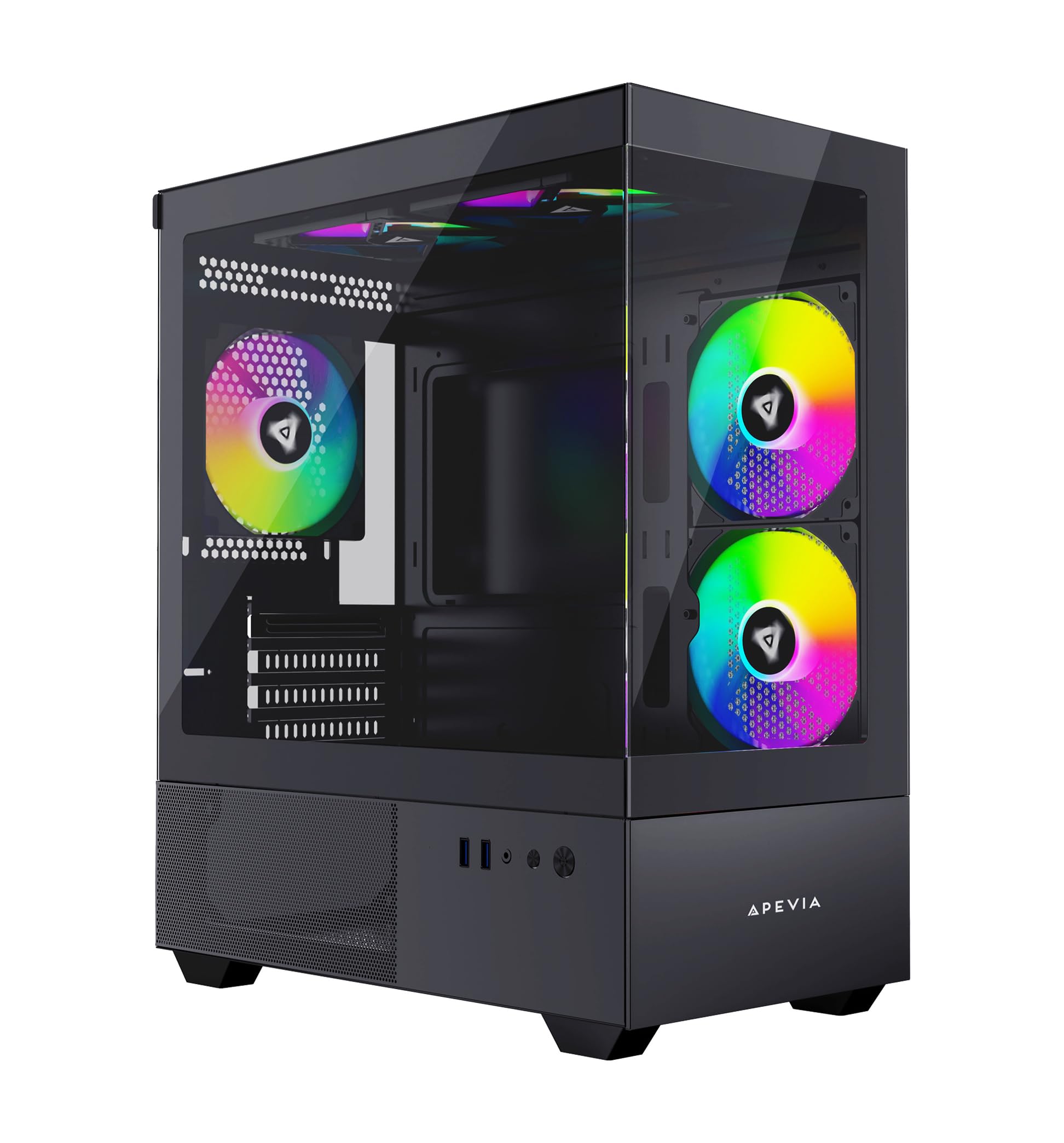 Apevia Phantom Bk Phantom Micro Atx Dual Chamber Gaming Pc Case W/ 5X 120Mm Argb Fans, 366 Rgb Modes, Dual Tempered Glass Panels
