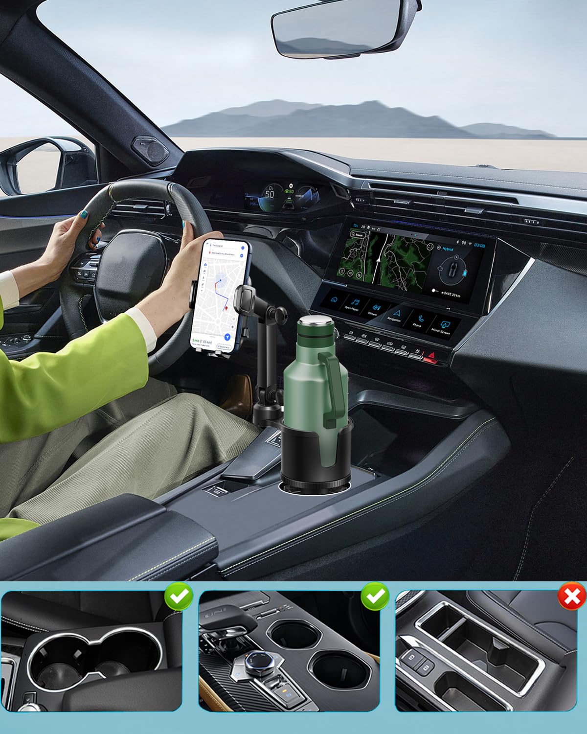 Cup Phone Holder For Car With Expandable Base, 2 In 1 Adjustable Hands Free Cell Phone Holders Car Cupholder Mount, Friendly Fit