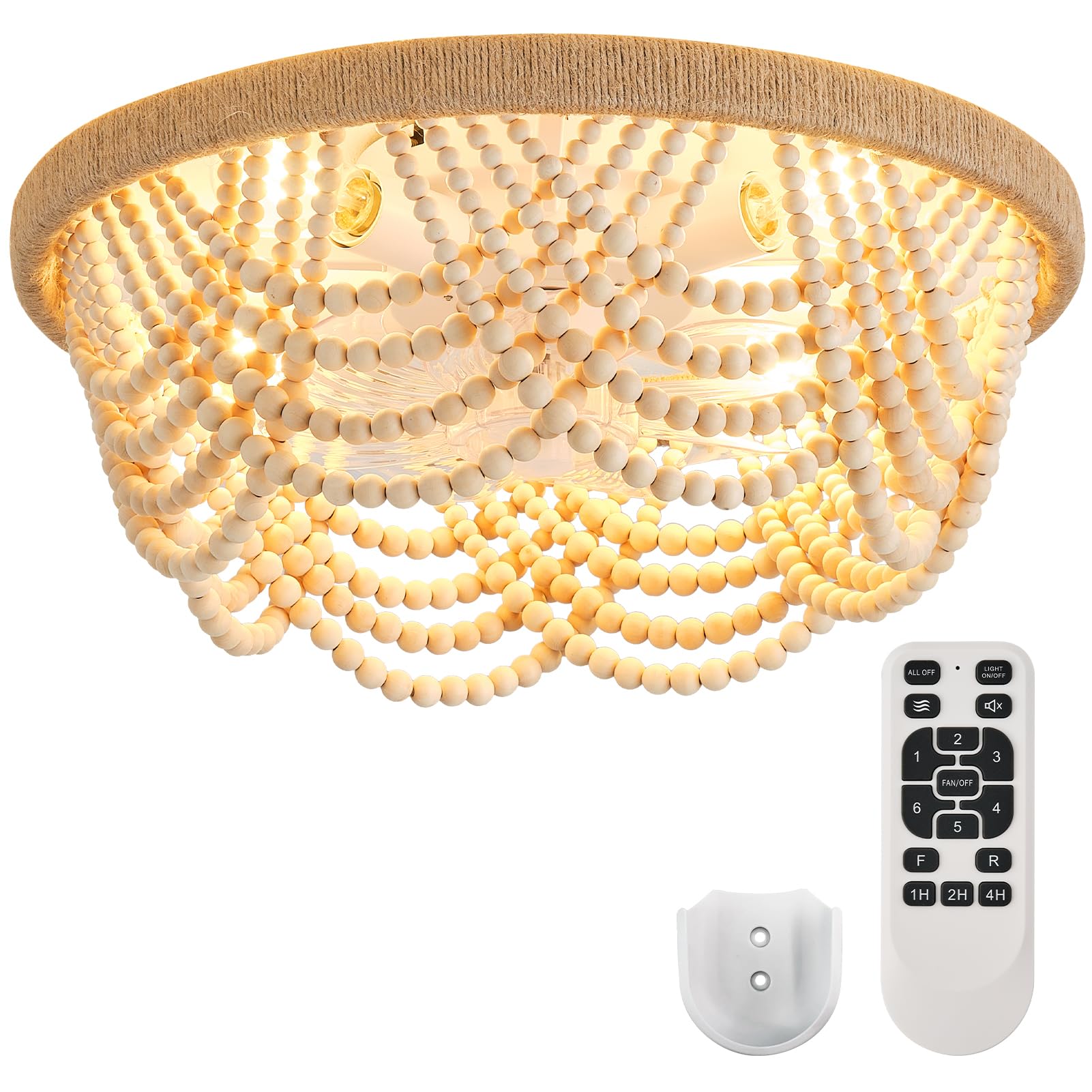 Liokoc Ceiling Fans With Remote, Caged Ceiling Fan With Handcrafted Beaded D  Cor 6 Speeds Reversible 19 Inches Bulbs Included F