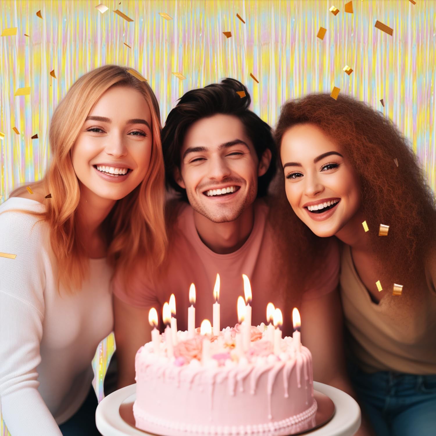 Decockrat 3 Pack Foil Fringe Backdrop   Pastelrainbow Shiny Tinsel Curtains For Party Decoration/Photo Booth Props   3.3X8.2 Ft