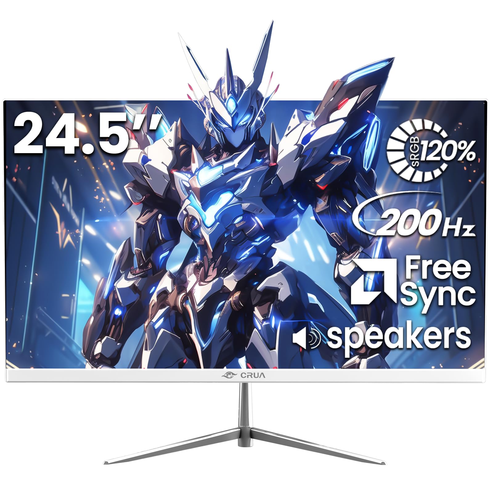 CRUA 24.5 White Gaming Monitor, 200Hz FHD(1920 * 1080P) VA Screen Computer Monitor, Supports Freesync, 120% sRGB, Blue Light Fil