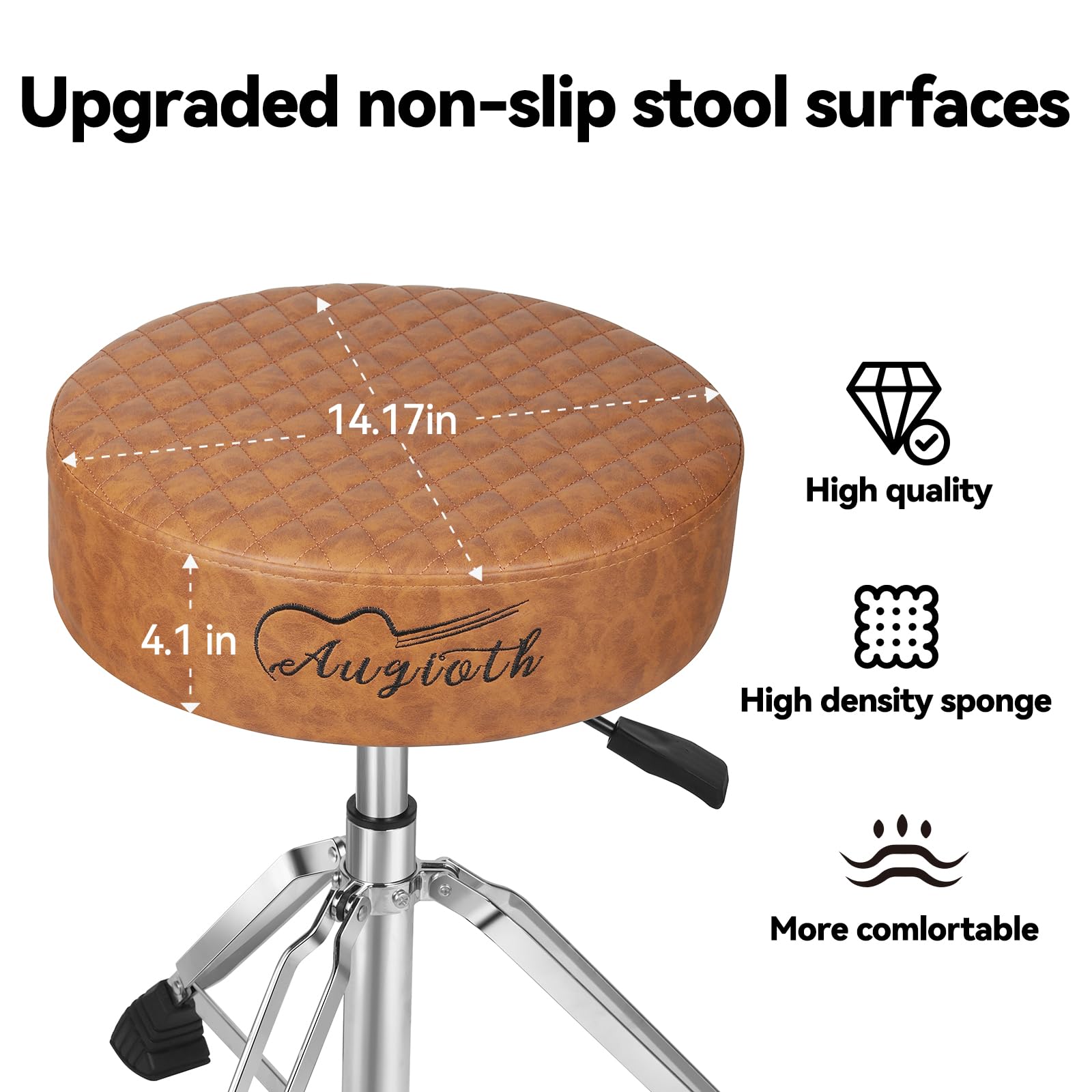 Augioth Hydraulic Drum Throne With 4 Memory Foam Seat (18-22 Height Adjustable) - Upgraded Tripod Base Supports 500Lbs, Breathab