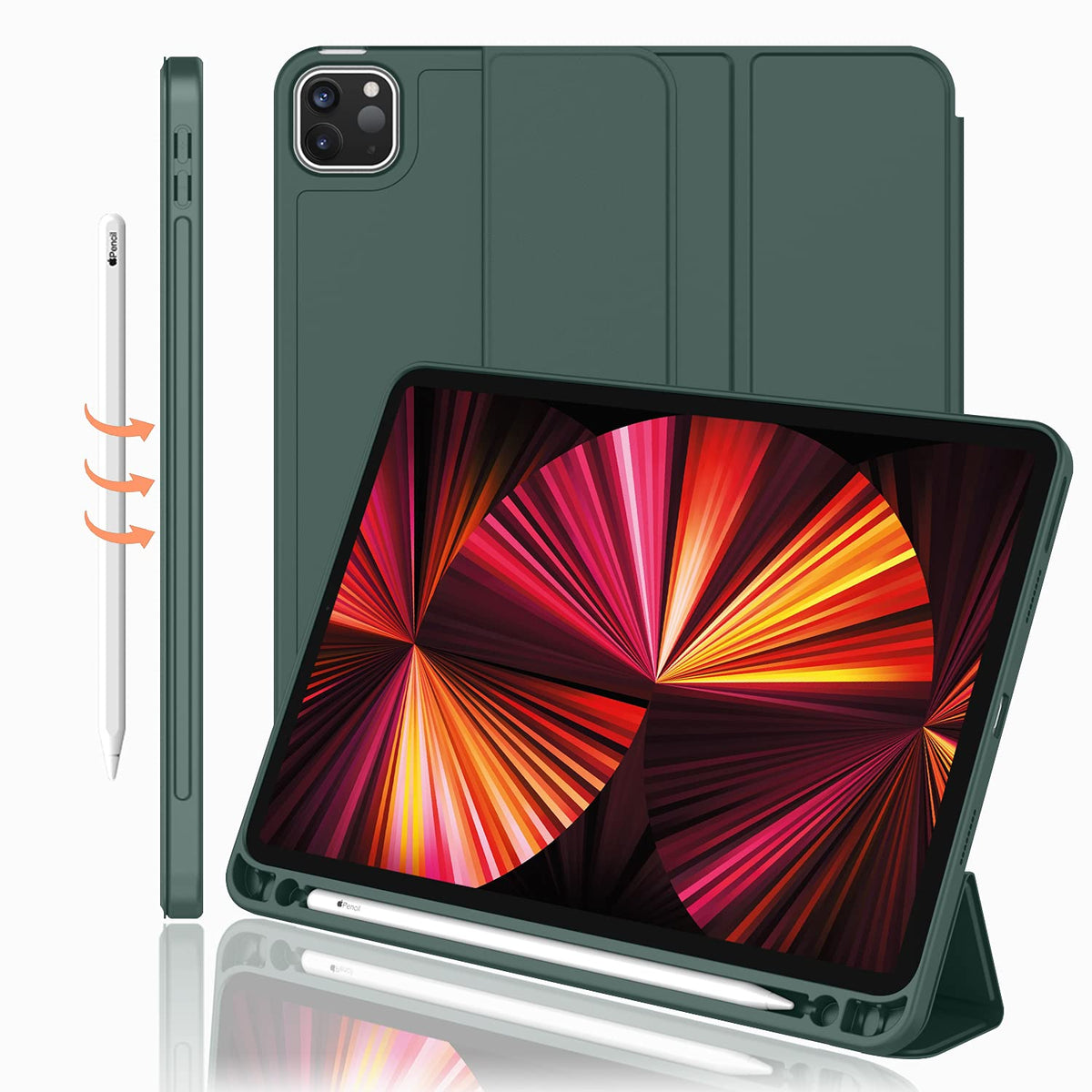 Imieet New Ipad Pro 11 Inch Case 2022(4Th Gen)/ 2021(3Rd Gen) With Pencil Holder [Support Ipad 2Nd Pencil Charging/Pair],Trifold Stand Smart Case With Soft Tpu Back,Auto Wake/Sleep(Midnight Green)