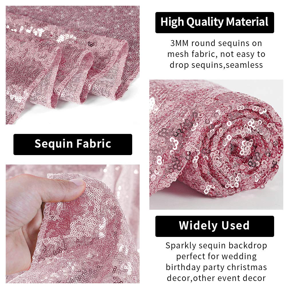 Hahuho Rose Pink Sequin Backdrop Curtain, 4Pcs 2Ftx8Ft Glitter Backdrop Curtain For Parties, Christmas, Wedding, Banquet Decorat