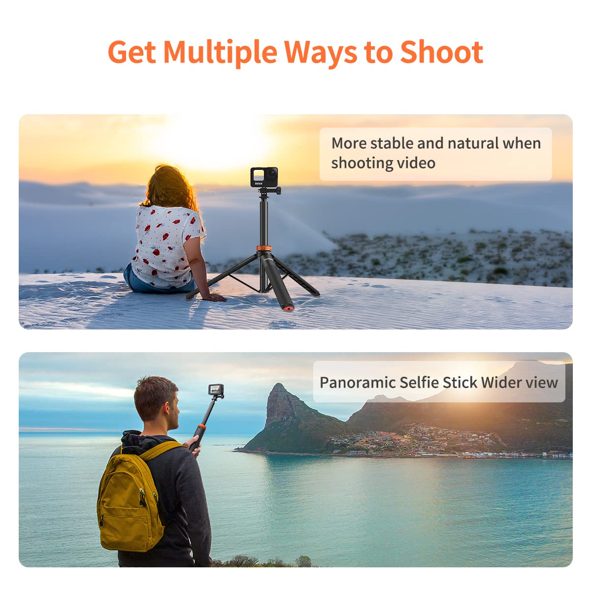 Uurig Telescopic Selfie Stick Long With Tripod, Waterproof Hand Grip, For Insta360 Gopro Hero 10 9 8 7 6 5 4 3 2, Fusion, Max, Session, Akaso, Sjcam, Dji Osmo Gopro