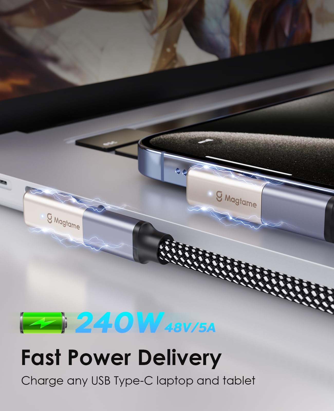 Magtame 240W Magnetic Usb C Male To Usb C Female Adapter 90 Degree Right Angle, 24Pin Type C Adapter Extender, 40Gbps 4K Video F