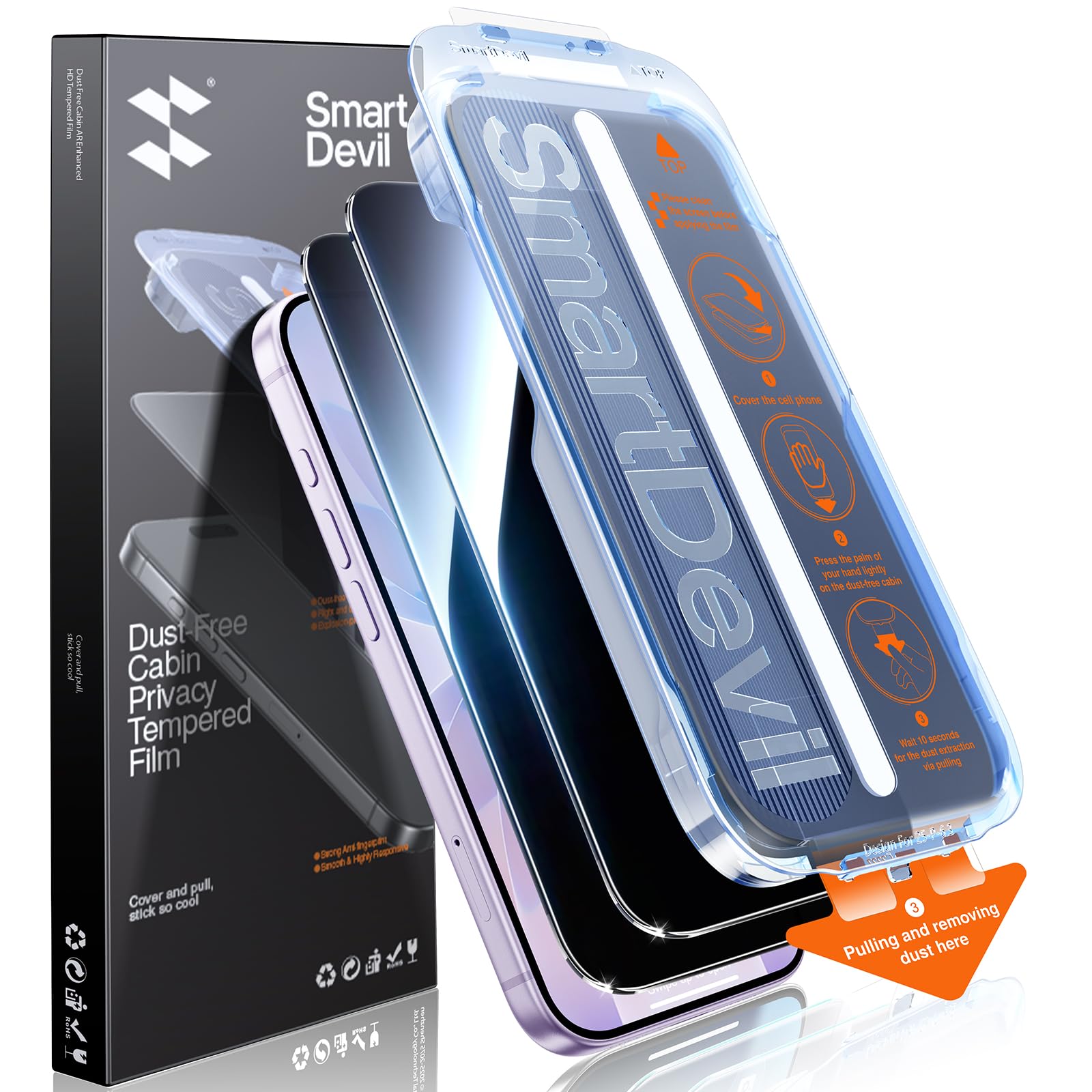 SMARTDEVIL 2 Pack Tempered Glass for iPhone 17 Privacy Screen Protector, Military-Grade Shatterproof Protection, 9H Hardness, An