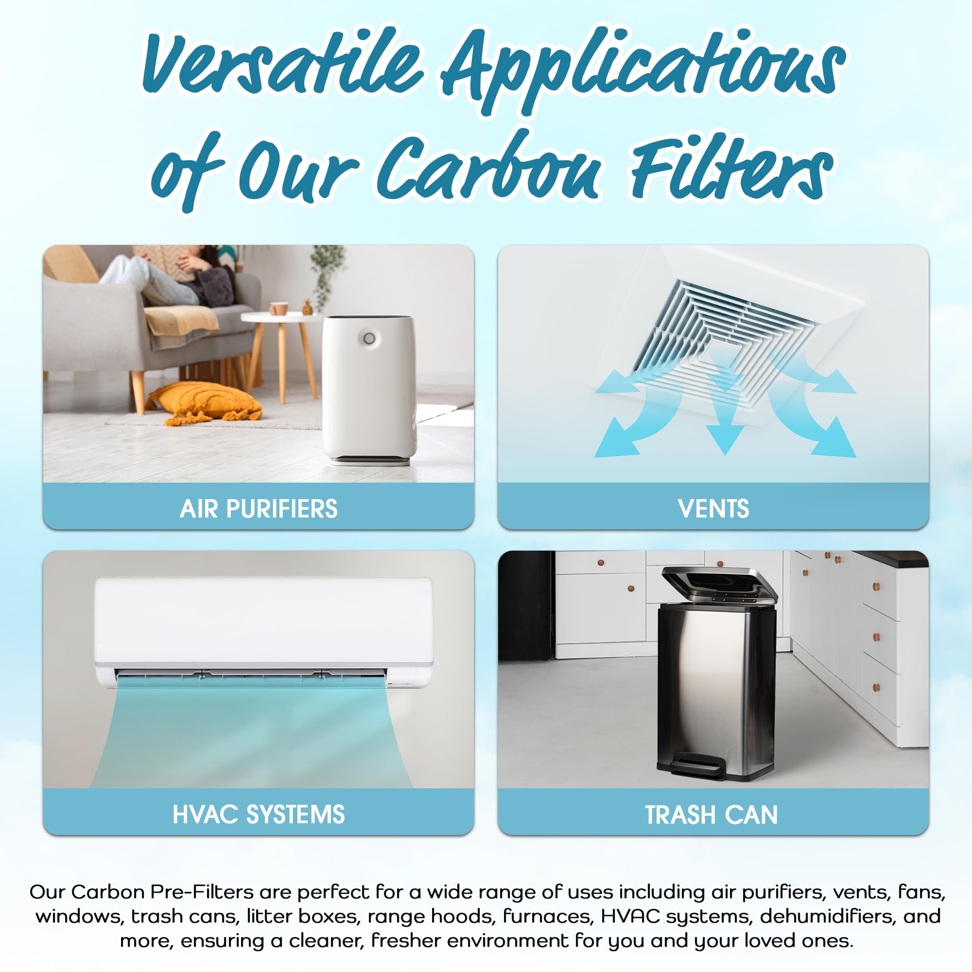 Breathe Naturally Universal Cut To Fit Carbon Activated Air Filter - Replacement Charcoal Filters - Pre Filter Carbon Sheet For
