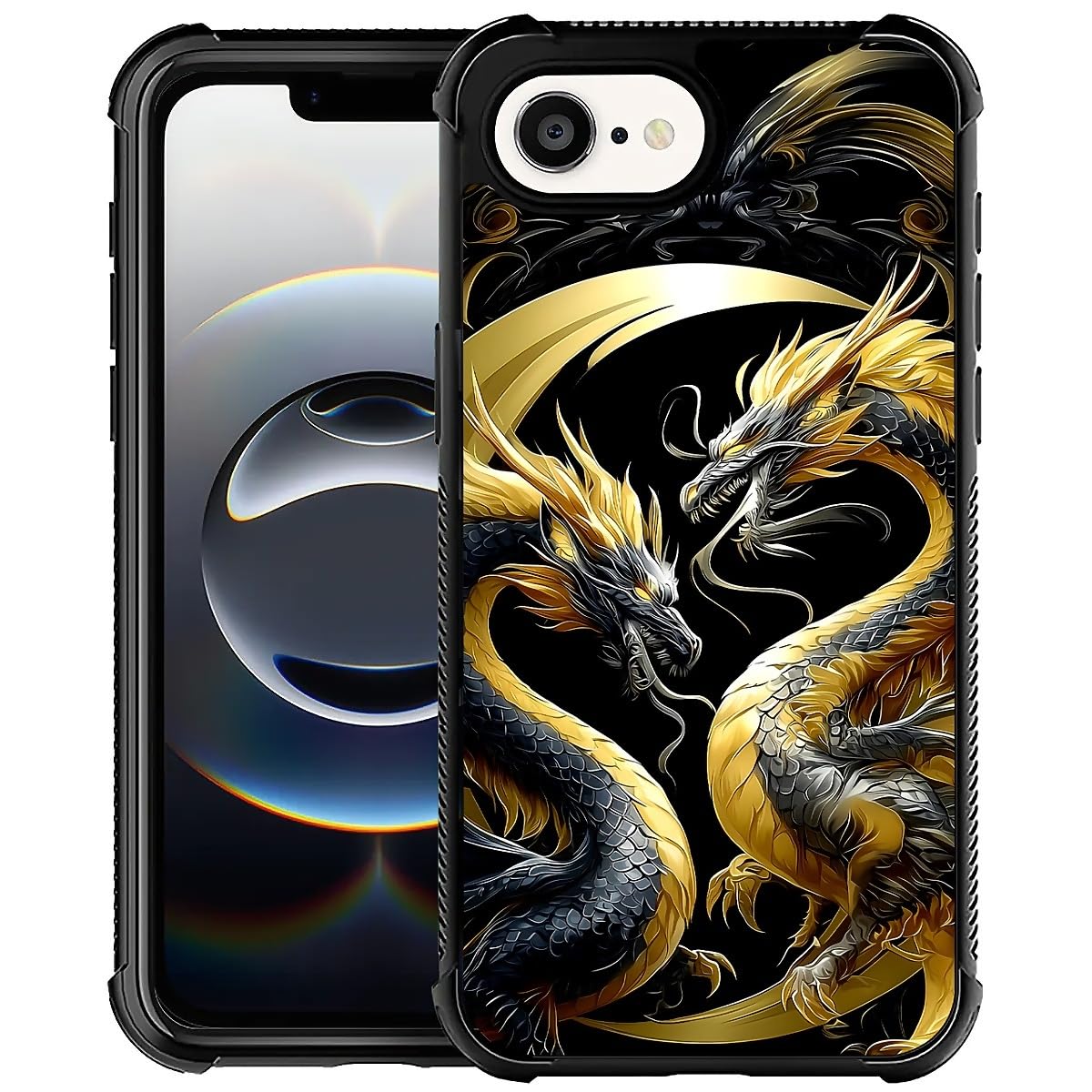 Deaorew for iPhone 16E Case | Classic Slim Cover Design | Golden Black Dragon